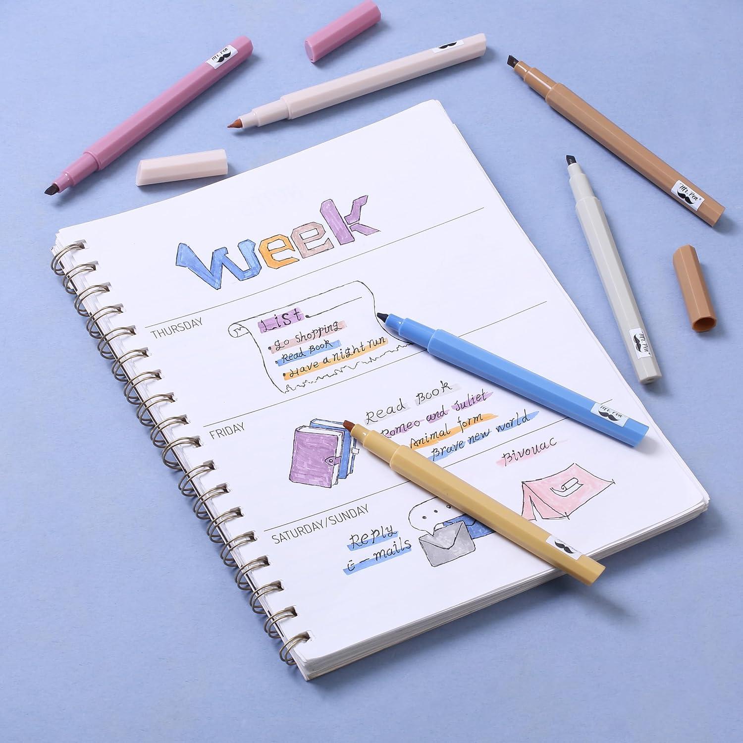 Marcadores Estéticos Mr. Pen 6 Piezas Punta Cincel Retro