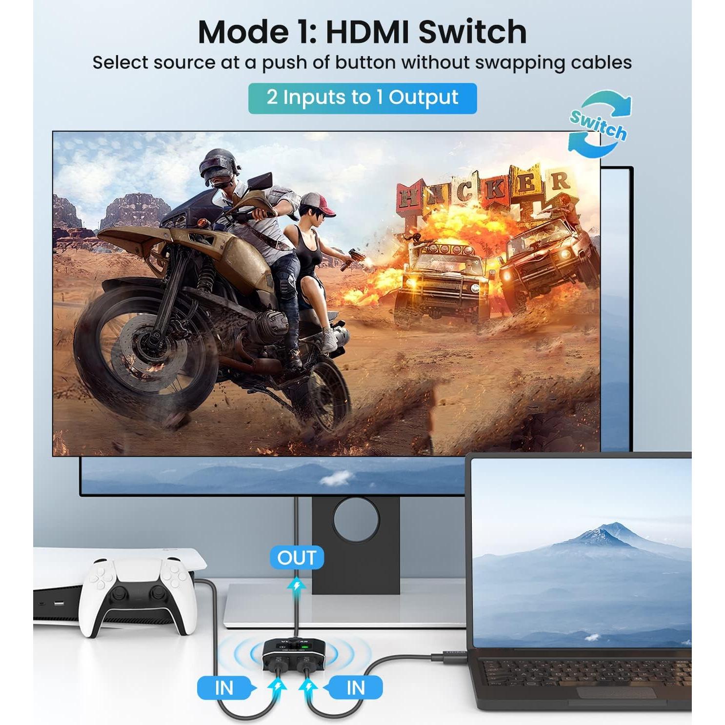 Interruptor HDMI 2.0 VWRHar 4K 60Hz Bidireccional 2x1