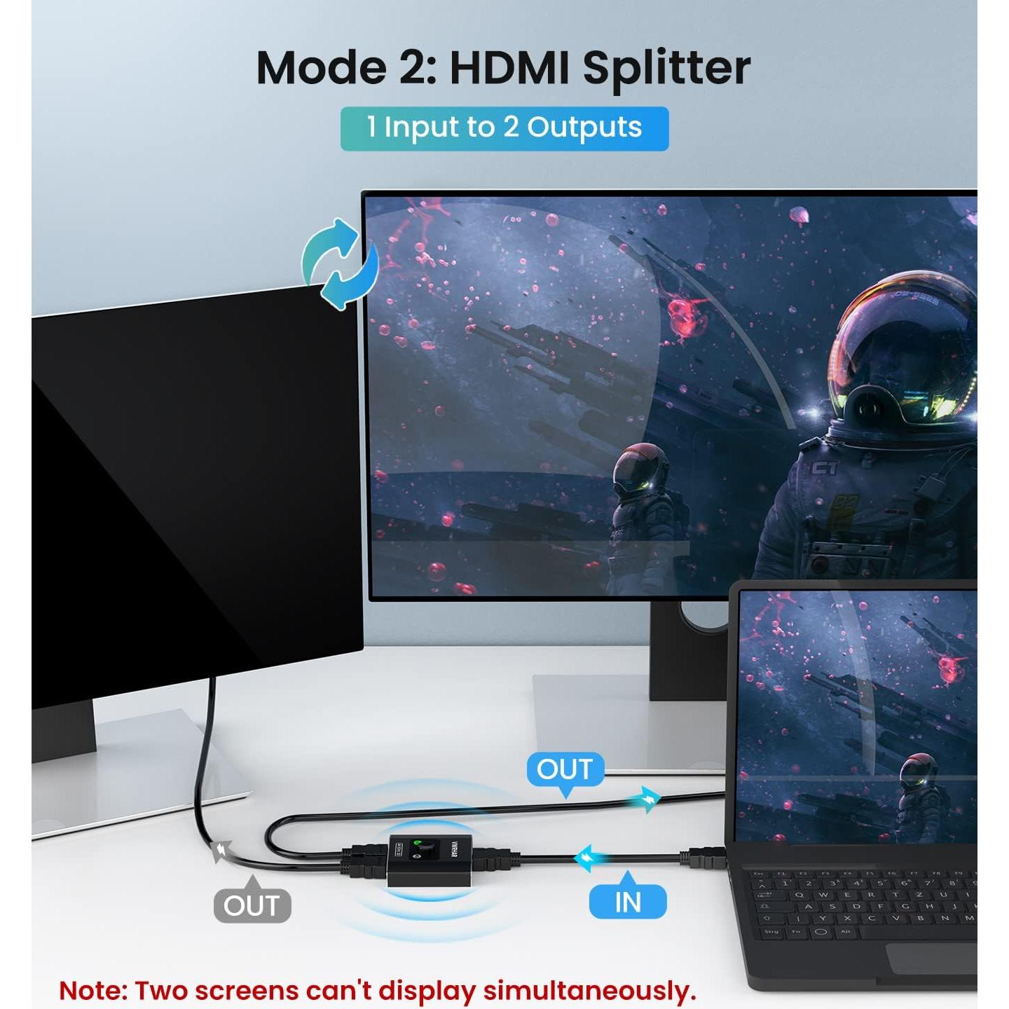 Interruptor HDMI 2.0 VWRHar 4K 60Hz Bidireccional 2x1