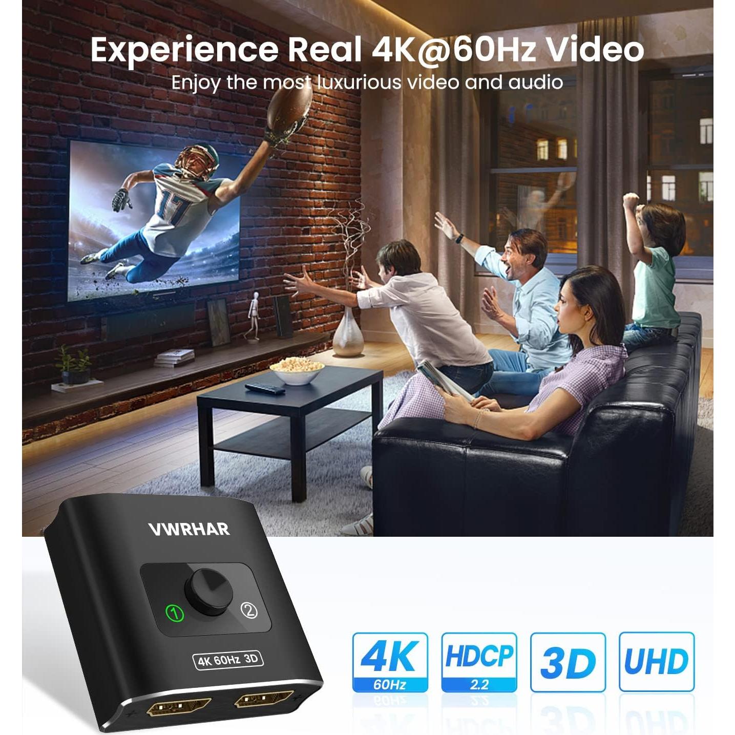 Interruptor HDMI 2.0 VWRHar 4K 60Hz Bidireccional 2x1