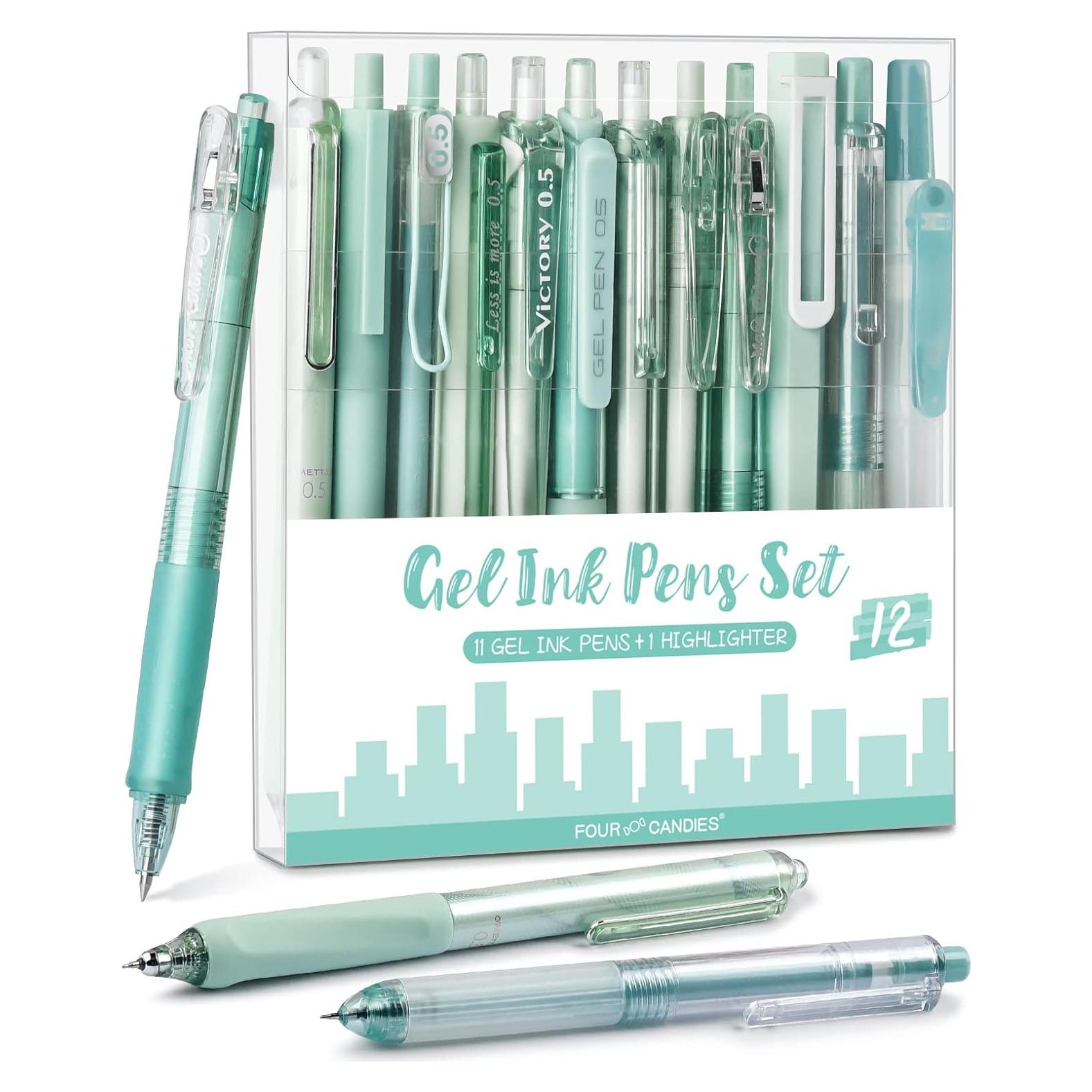Set de 12 bolígrafos de gel Four Candies, tinta negra y verde