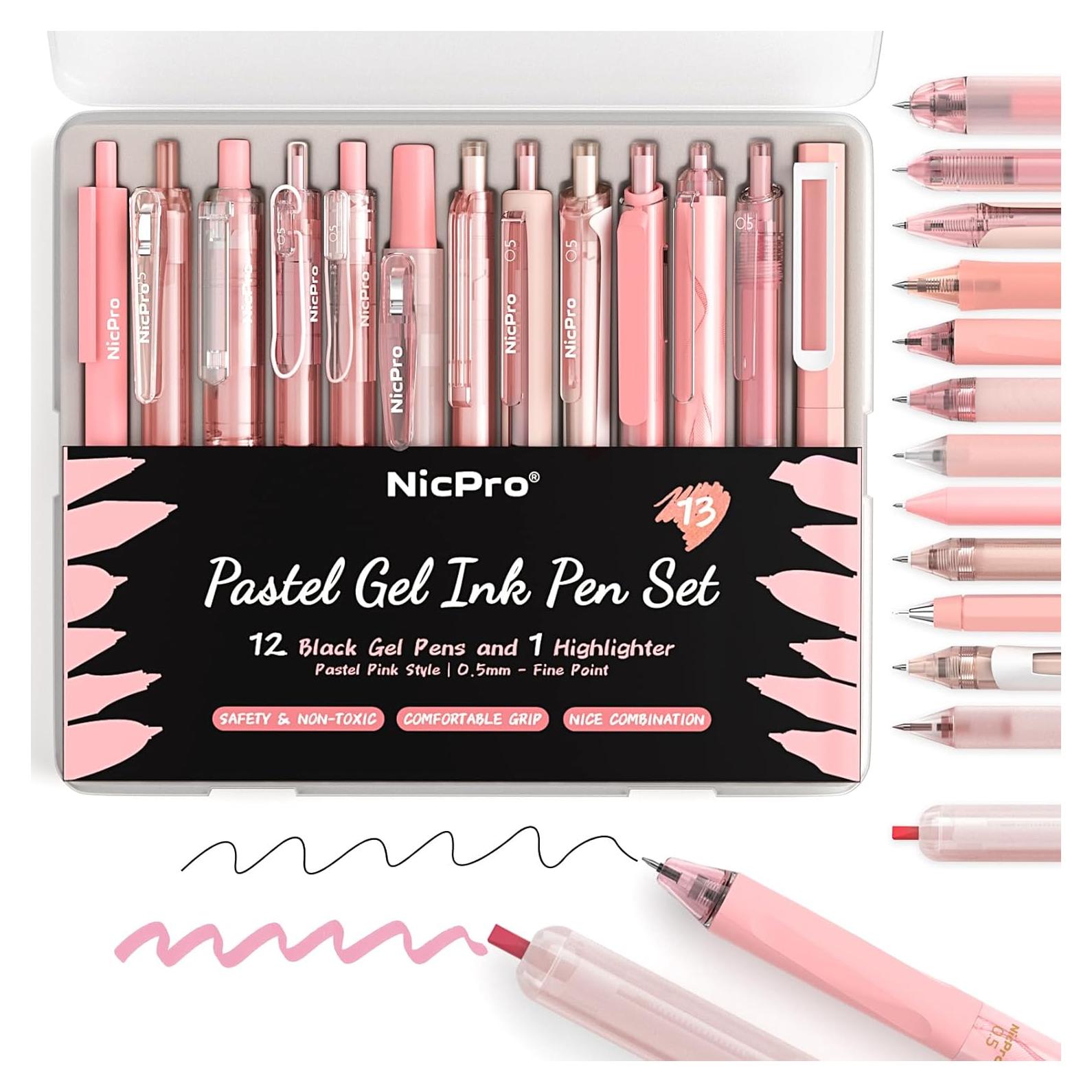 Conjunto de Bolígrafos de Gel Nicpro 13 Piezas Rosa 0.5mm