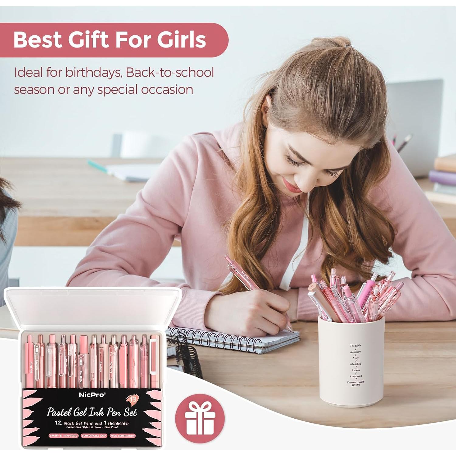 Conjunto de Bolígrafos de Gel Nicpro 13 Piezas Rosa 0.5mm