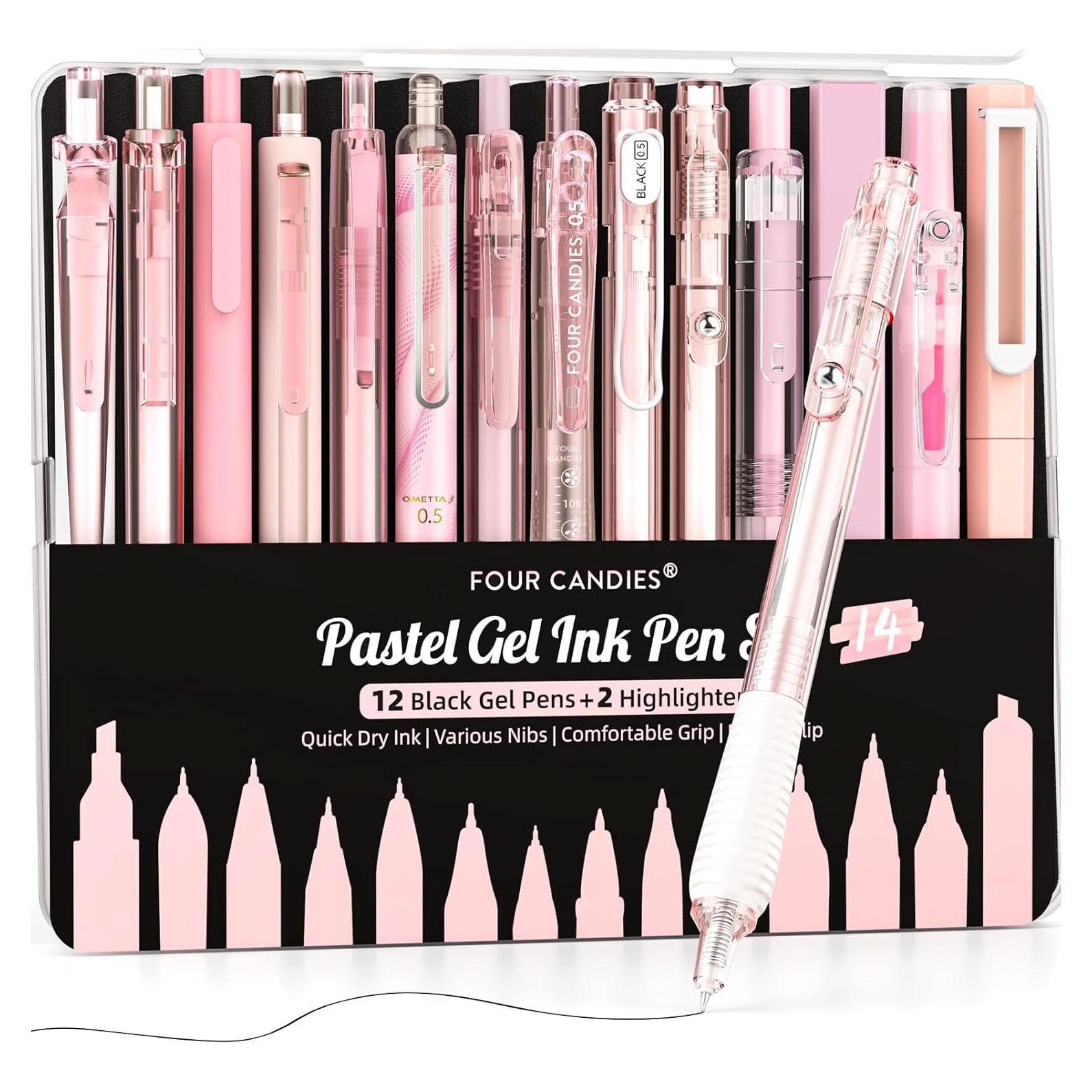 Conjunto de Bolígrafos de Gel Cuatro Caramelos 14 Piezas Rosa