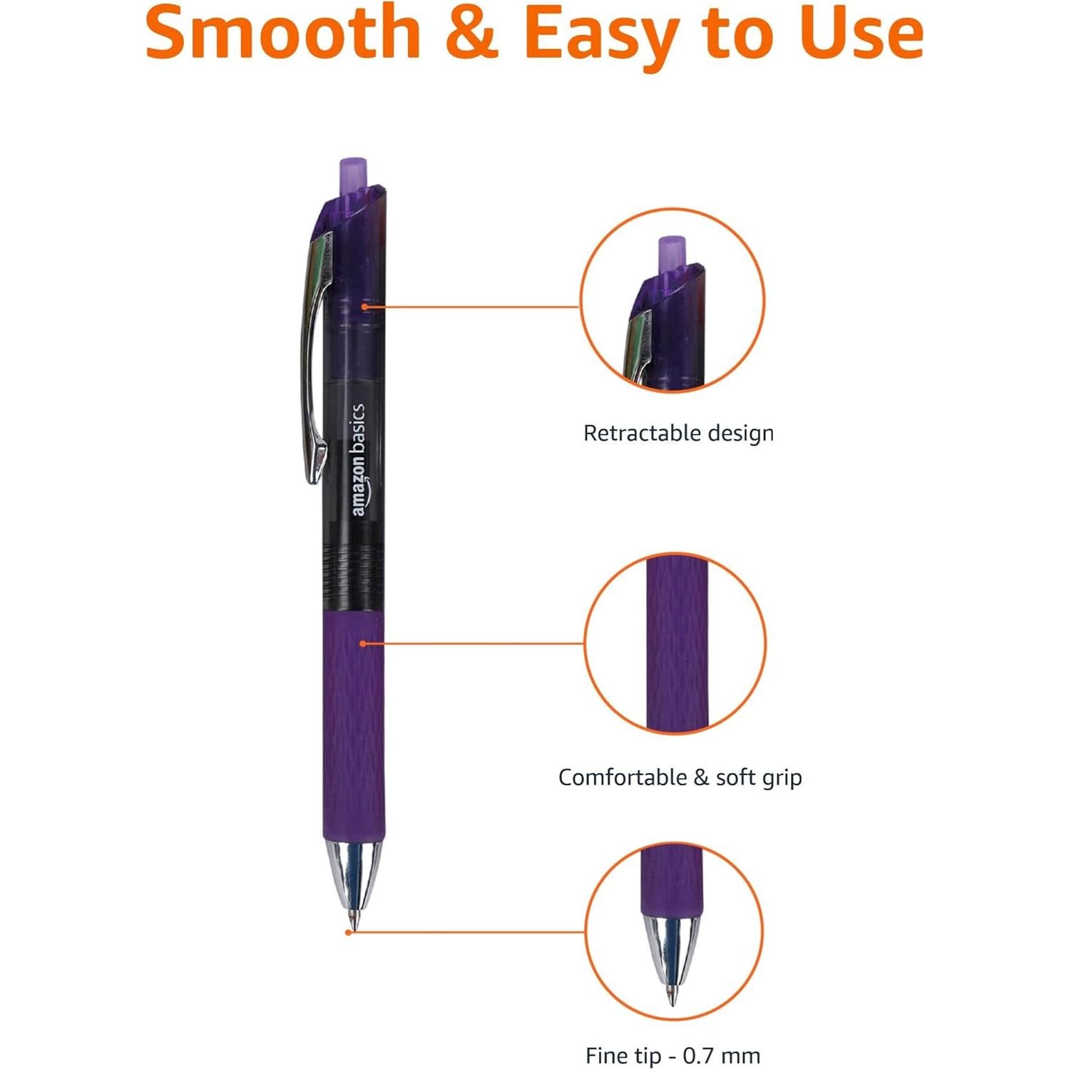 Bolígrafos de Gel Retráctiles Amazon Basics 0.7mm Paquete 12