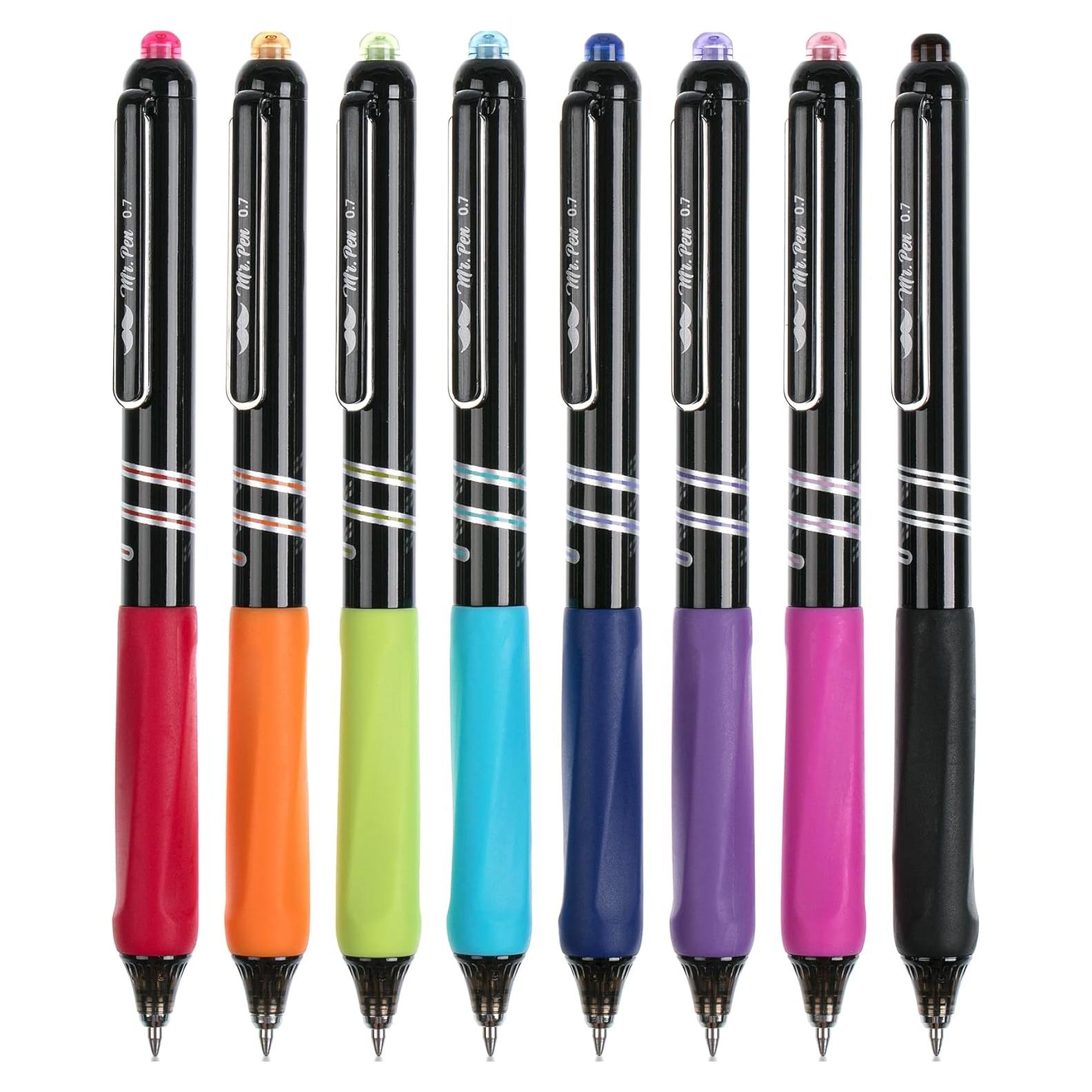 Bolígrafos de Gel Retráctiles Mr. Pen, 8 Colores, Punta Fina 0.7mm