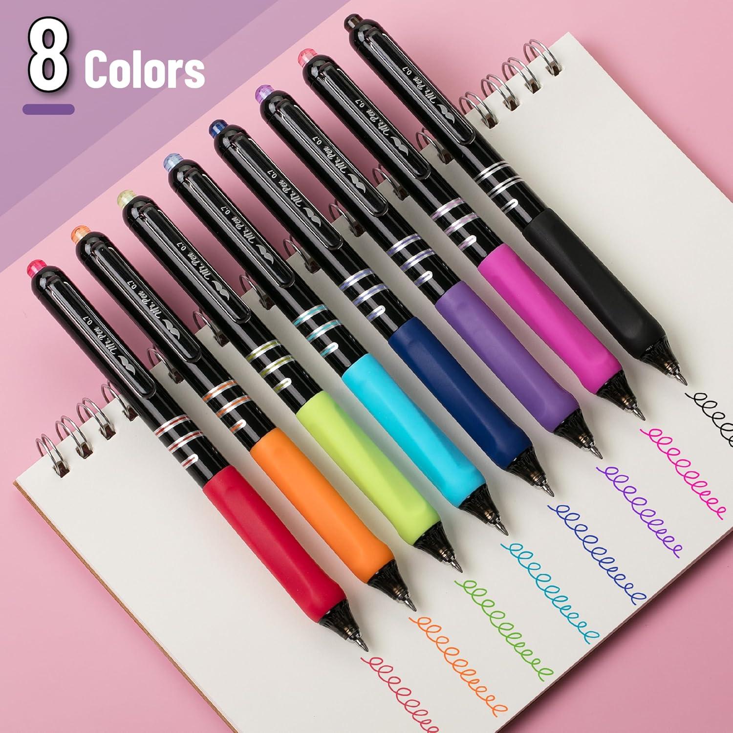 Bolígrafos de Gel Retráctiles Mr. Pen, 8 Colores, Punta Fina 0.7mm