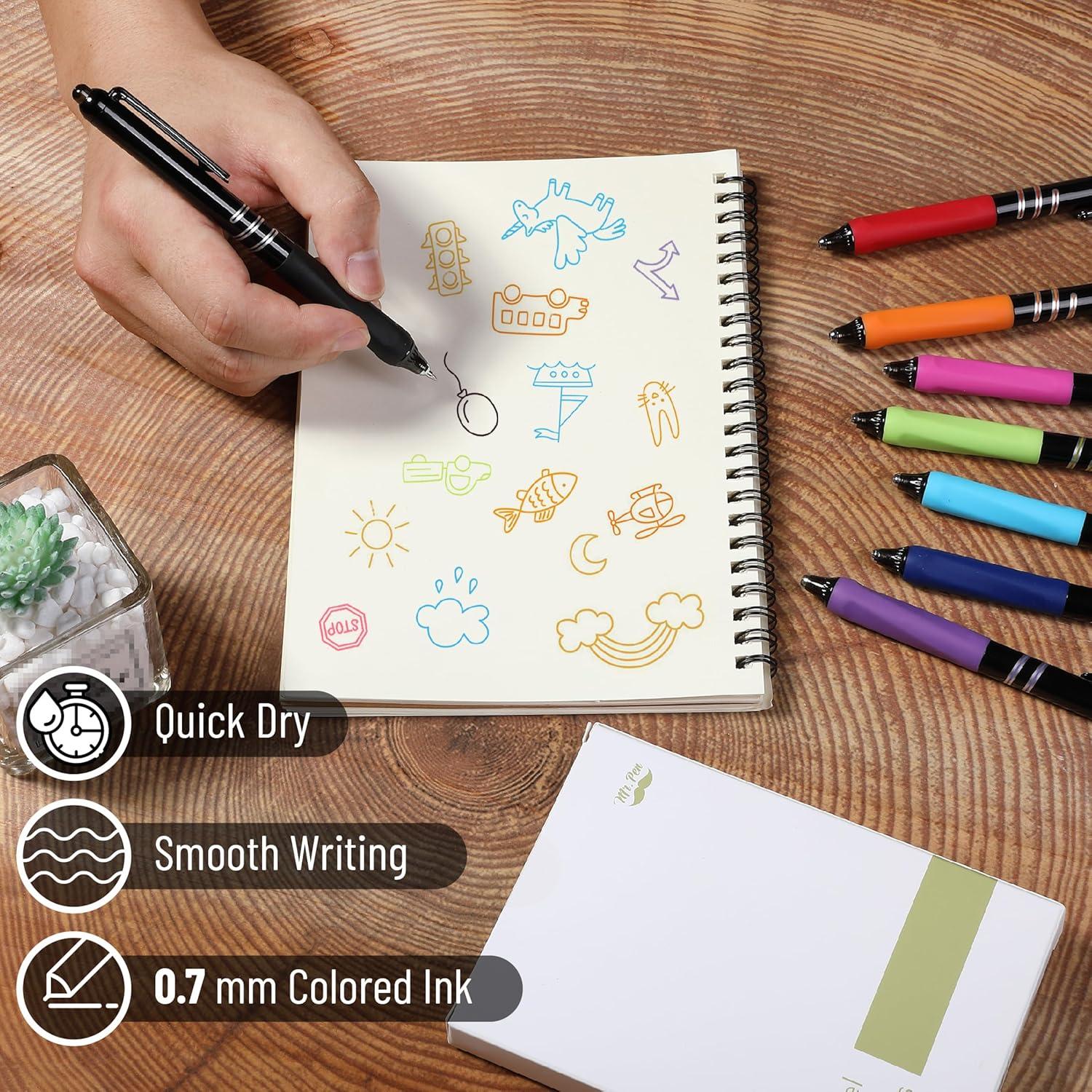 Bolígrafos de Gel Retráctiles Mr. Pen, 8 Colores, Punta Fina 0.7mm