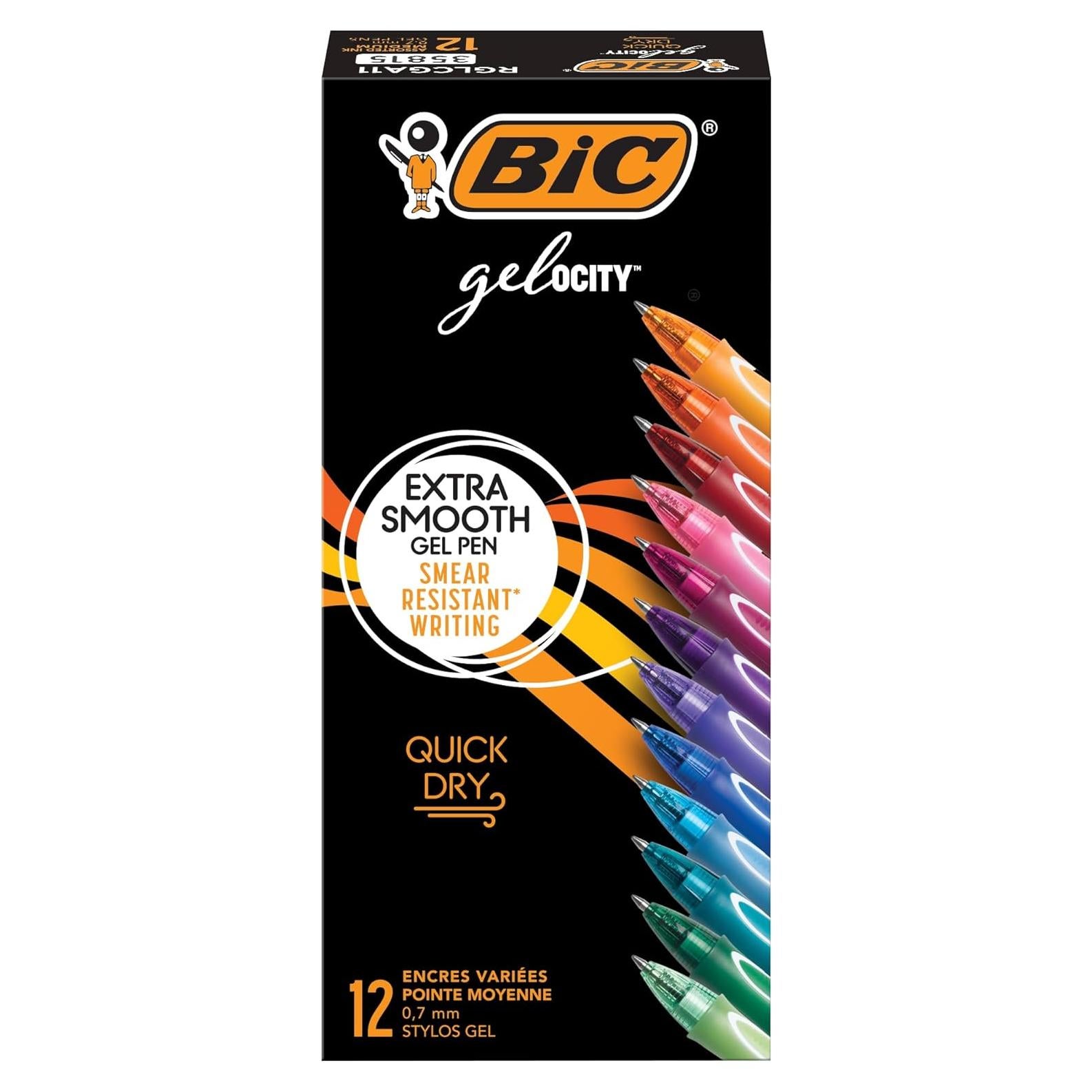 Bolígrafos de Gel BIC Gelocity Secado Rápido, 12 Colores, 0.7mm