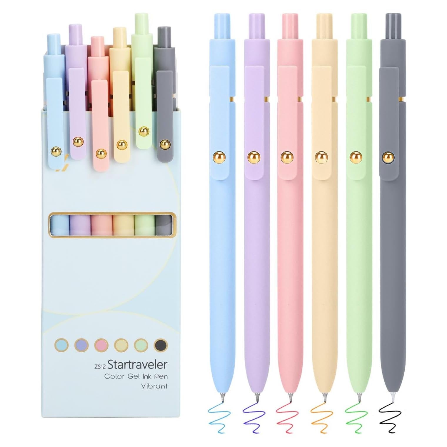 Bolígrafos de Gel FIOVER, Paquete de 6, Punta Media 0.7mm