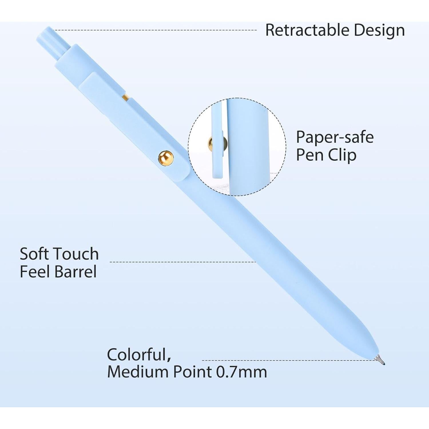 Bolígrafos de Gel FIOVER, Paquete de 6, Punta Media 0.7mm