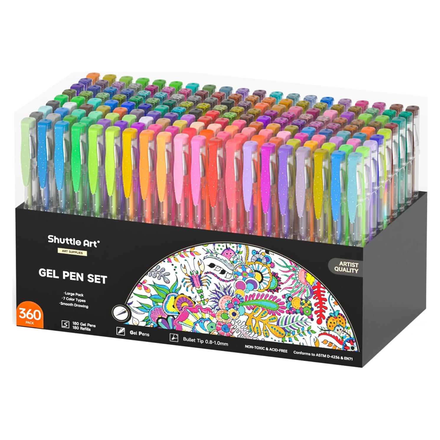 Conjunto de 360 Marcadores de Gel Shuttle Art - 180 Colores y Recargas