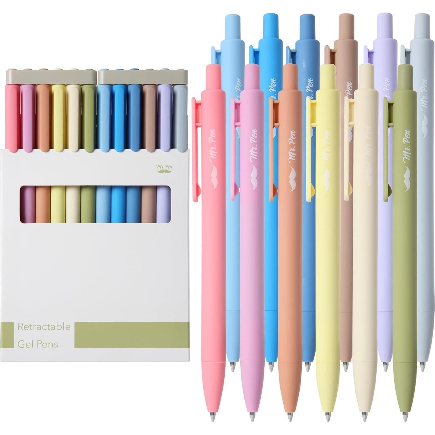 Bolígrafos de Gel Retráctiles Mr. Pen, Set de 12, Tinta Negra, Punta Fina 0.5mm