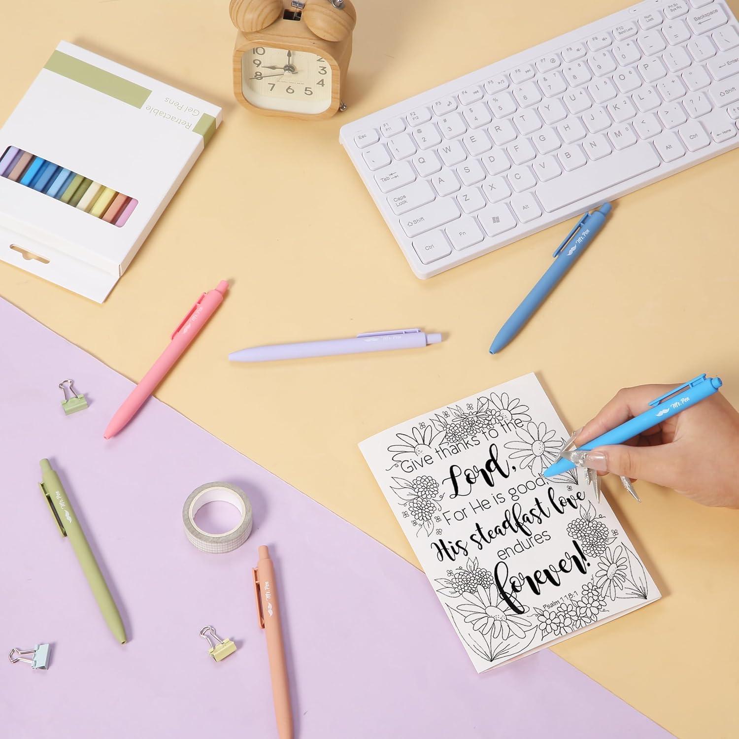 Bolígrafos de Gel Retráctiles Mr. Pen, Set de 12, Tinta Negra, Punta Fina 0.5mm