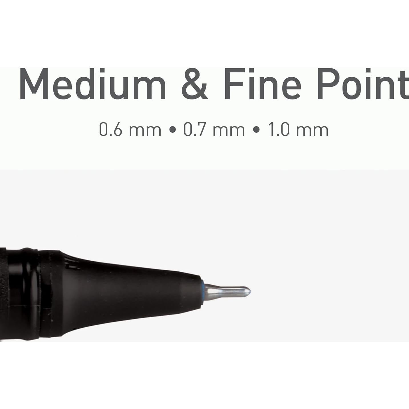 Pentonic Gel Pens In Pen Organizer Case, 12 Count, Assorted Colored Ink, 0.6 mm, 0.7 mm, 1.0 mm, Smooth Writing (PEN12185)