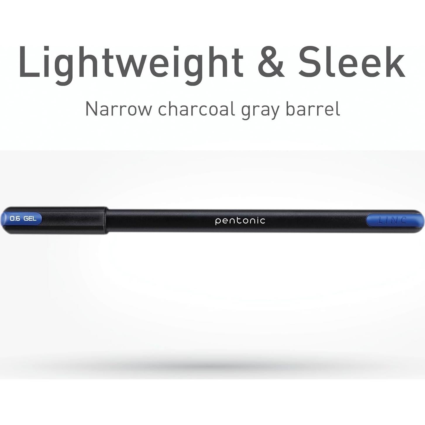 Pentonic Gel Pens In Pen Organizer Case, 12 Count, Assorted Colored Ink, 0.6 mm, 0.7 mm, 1.0 mm, Smooth Writing (PEN12185)