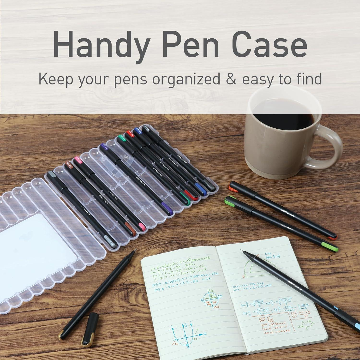 Pentonic Gel Pens In Pen Organizer Case, 12 Count, Assorted Colored Ink, 0.6 mm, 0.7 mm, 1.0 mm, Smooth Writing (PEN12185)