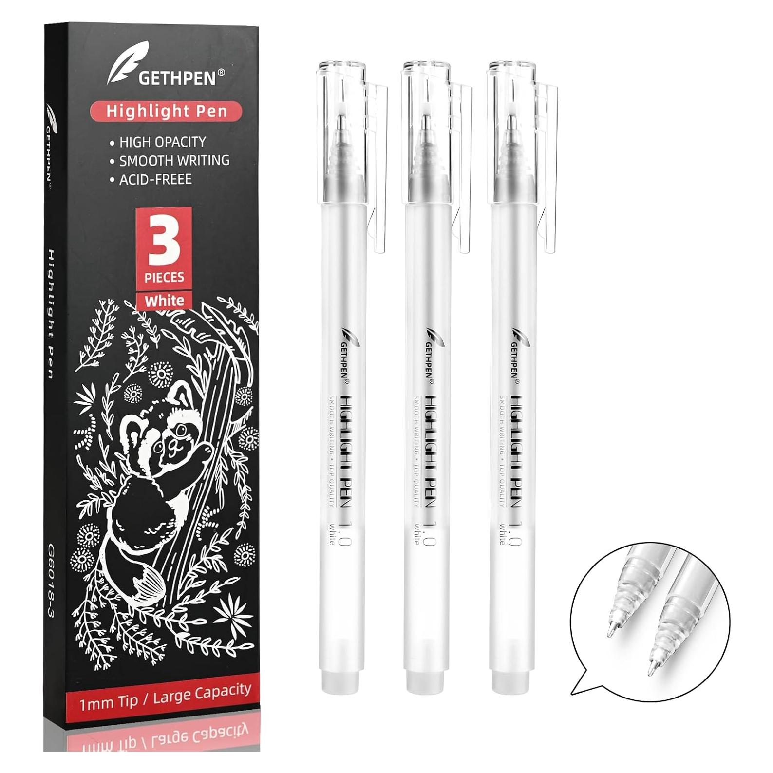 Set de 3 Bolígrafos de Gel Blanco GETHPEN 1.0mm Punta Fina