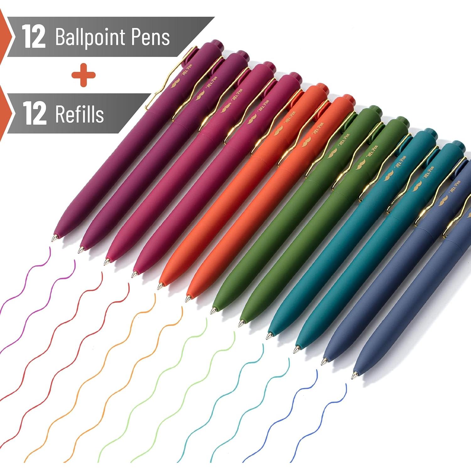 Bolígrafos retráctiles Mr. Pen, 12 colores, 0.7mm, estuche