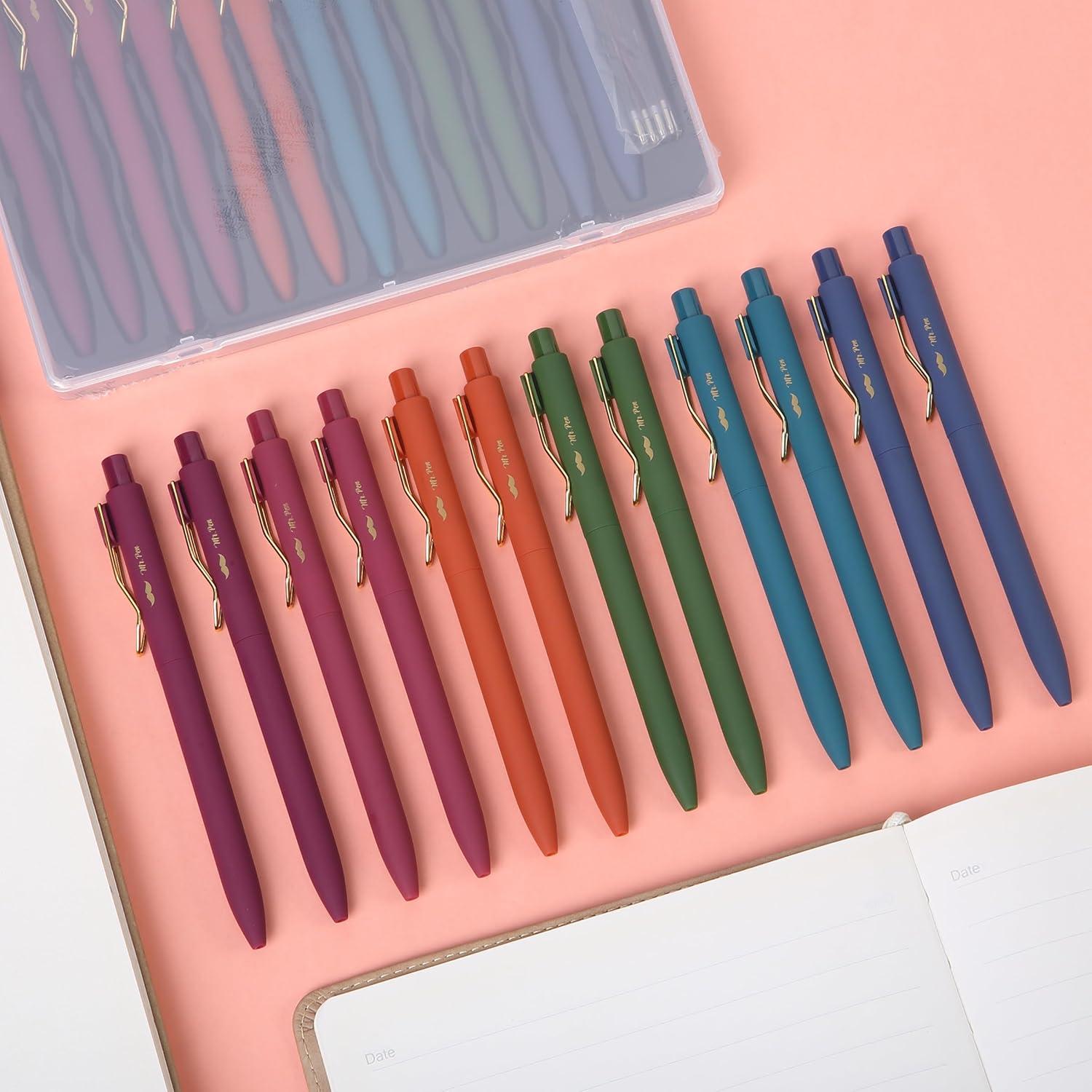 Bolígrafos retráctiles Mr. Pen, 12 colores, 0.7mm, estuche