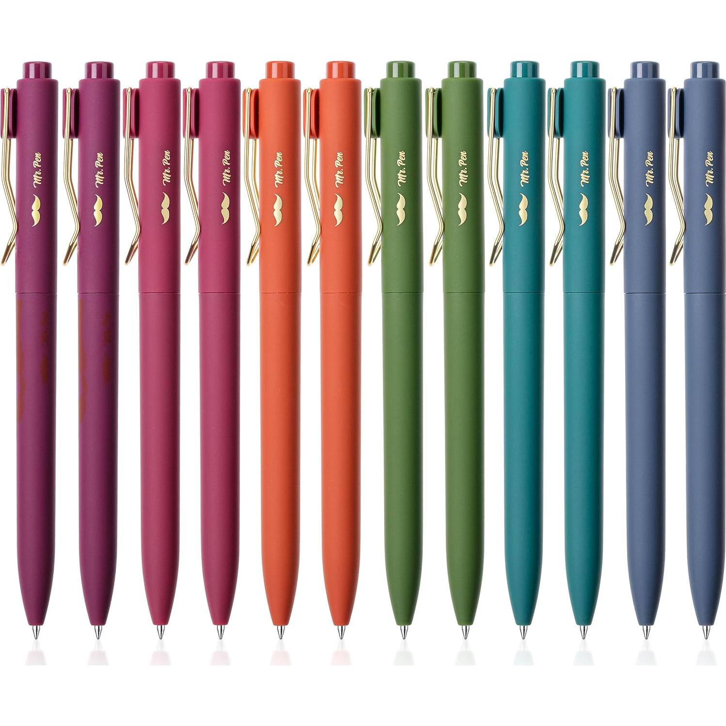 Bolígrafos retráctiles Mr. Pen, 12 colores, 0.7mm, estuche