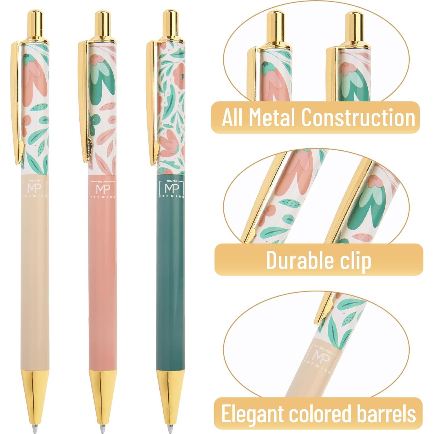 Conjunto de bolígrafos florales de lujo Mr. Pen - 3 piezas tinta negra