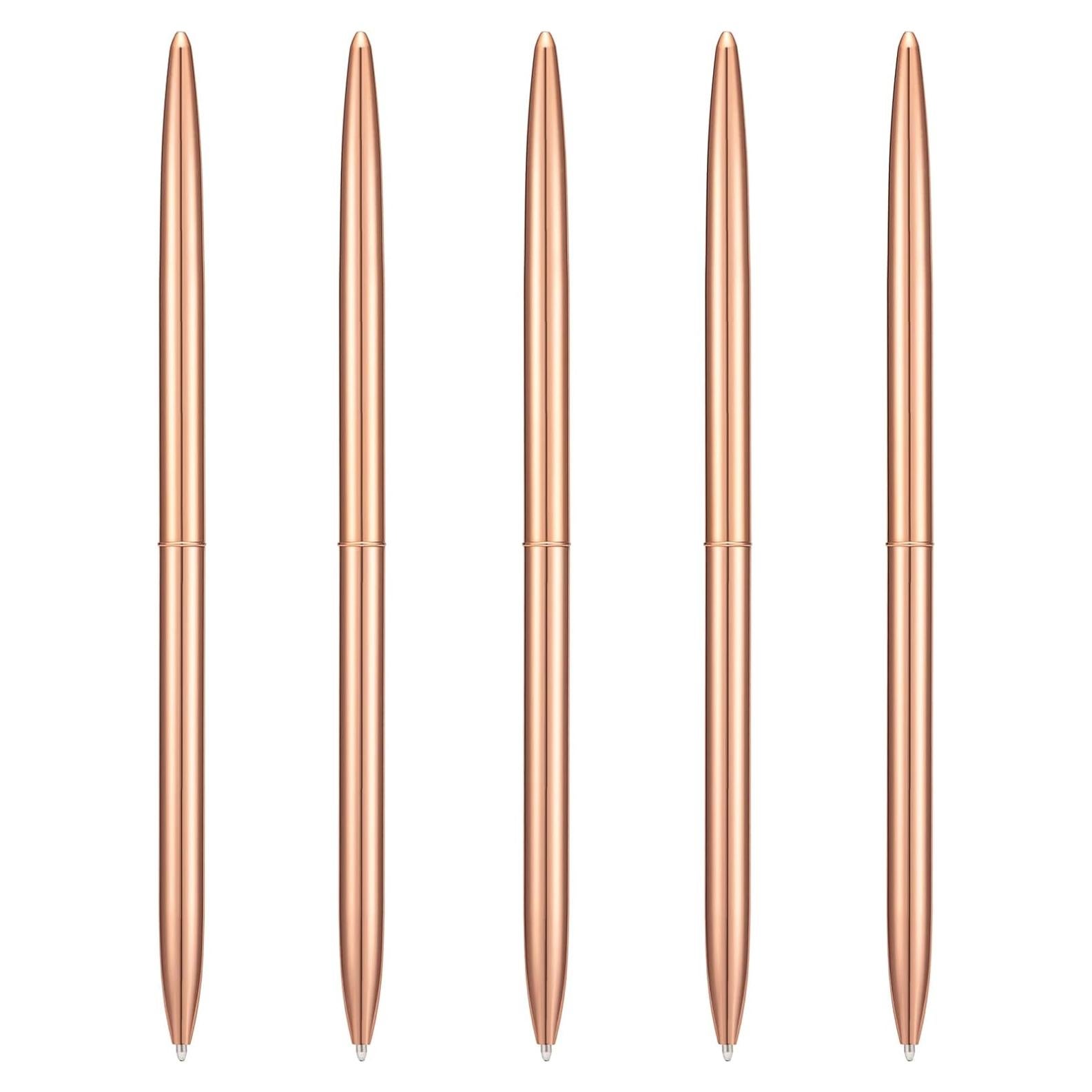 Juego de 5 bolígrafos metálicos Wikult Oro Rosa 1.0mm tinta negra