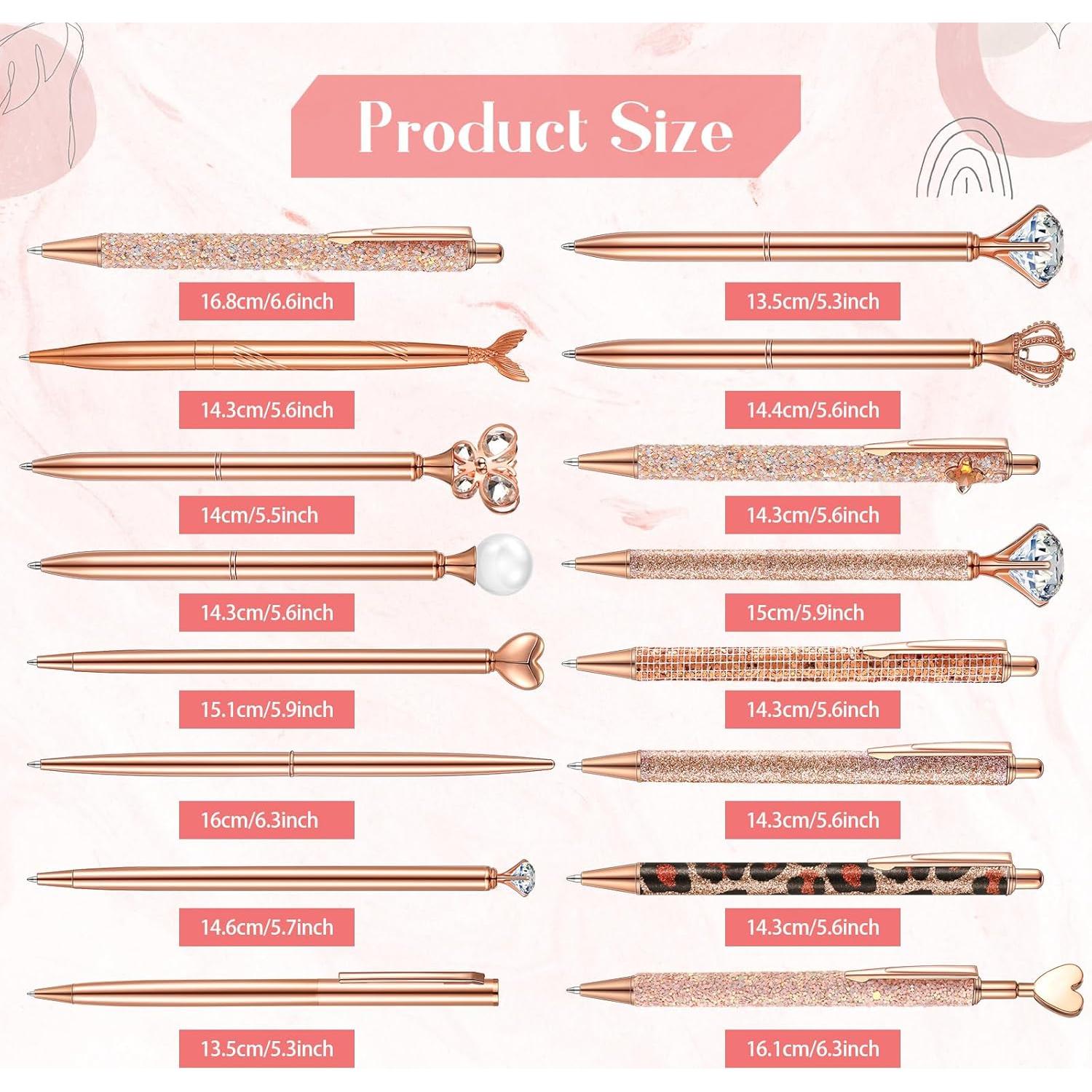 Conjunto de 16 Bolígrafos Retráctiles Colarr Oro Rosa Tinta Negra