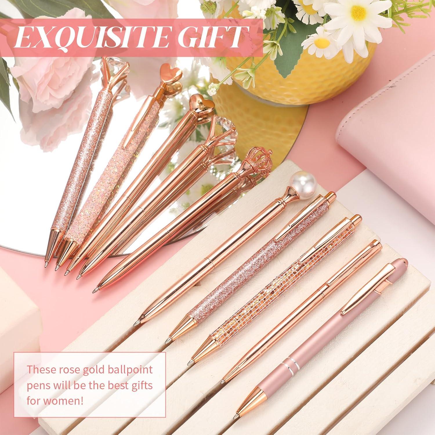 Conjunto de 16 Bolígrafos Retráctiles Colarr Oro Rosa Tinta Negra