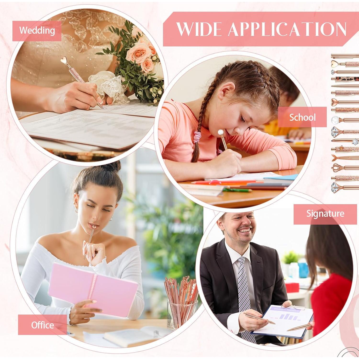 Conjunto de 16 Bolígrafos Retráctiles Colarr Oro Rosa Tinta Negra