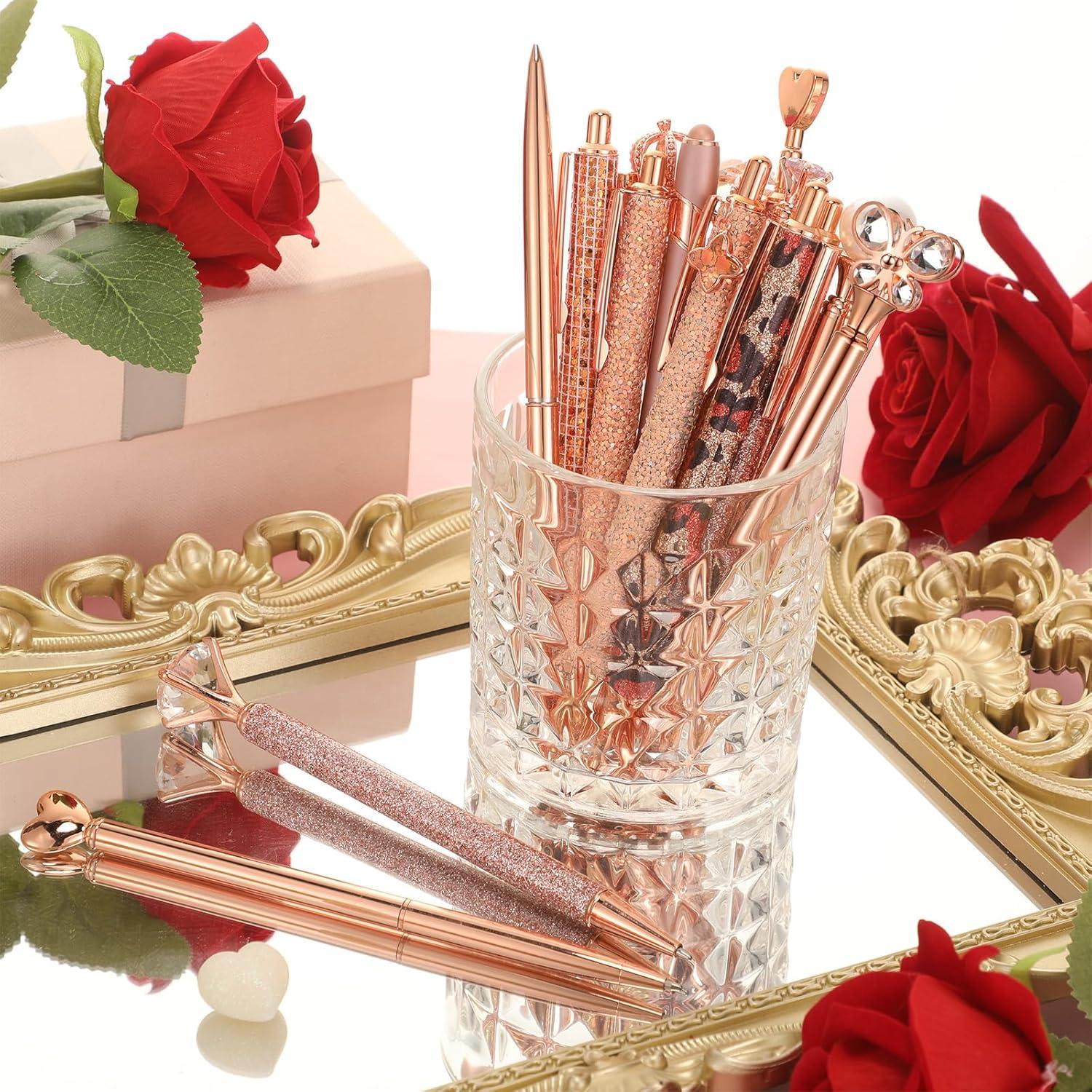 Conjunto de 16 Bolígrafos Retráctiles Colarr Oro Rosa Tinta Negra