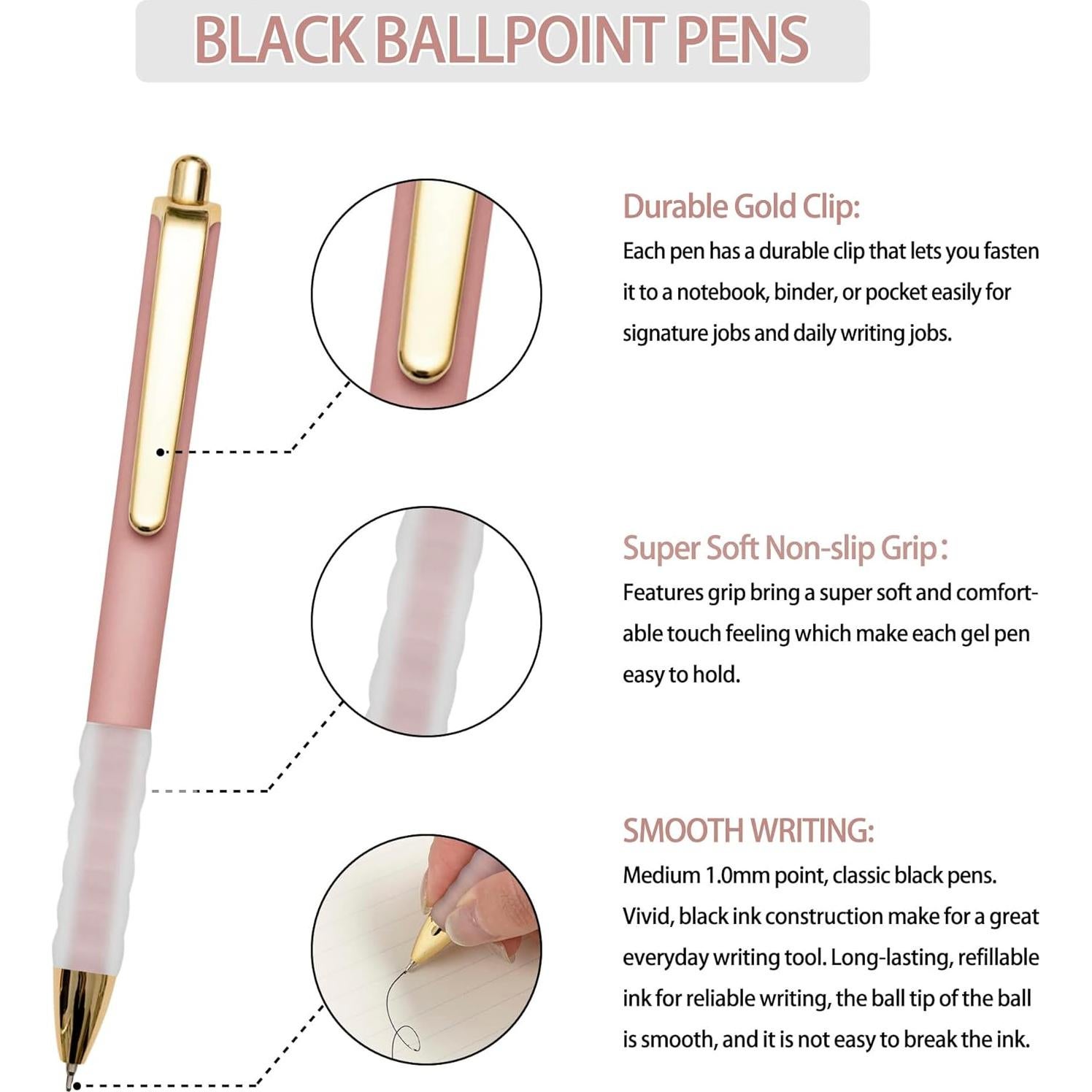 Bolígrafos Linbsunne Retráctiles Negros Punta Media 1mm - 12 Unidades