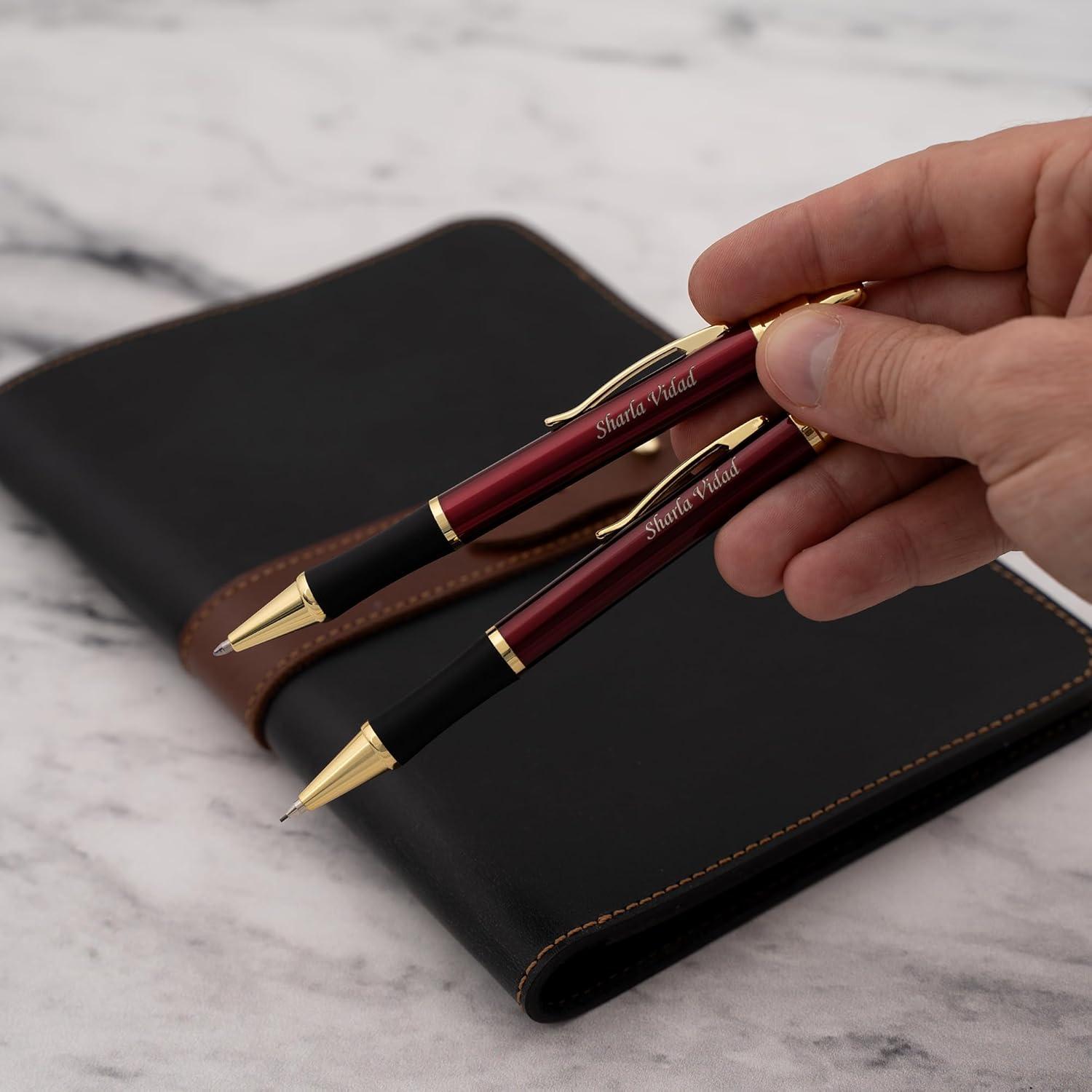 Conjunto de Bolígrafo y Lápiz Grabado Dayspring Rojo