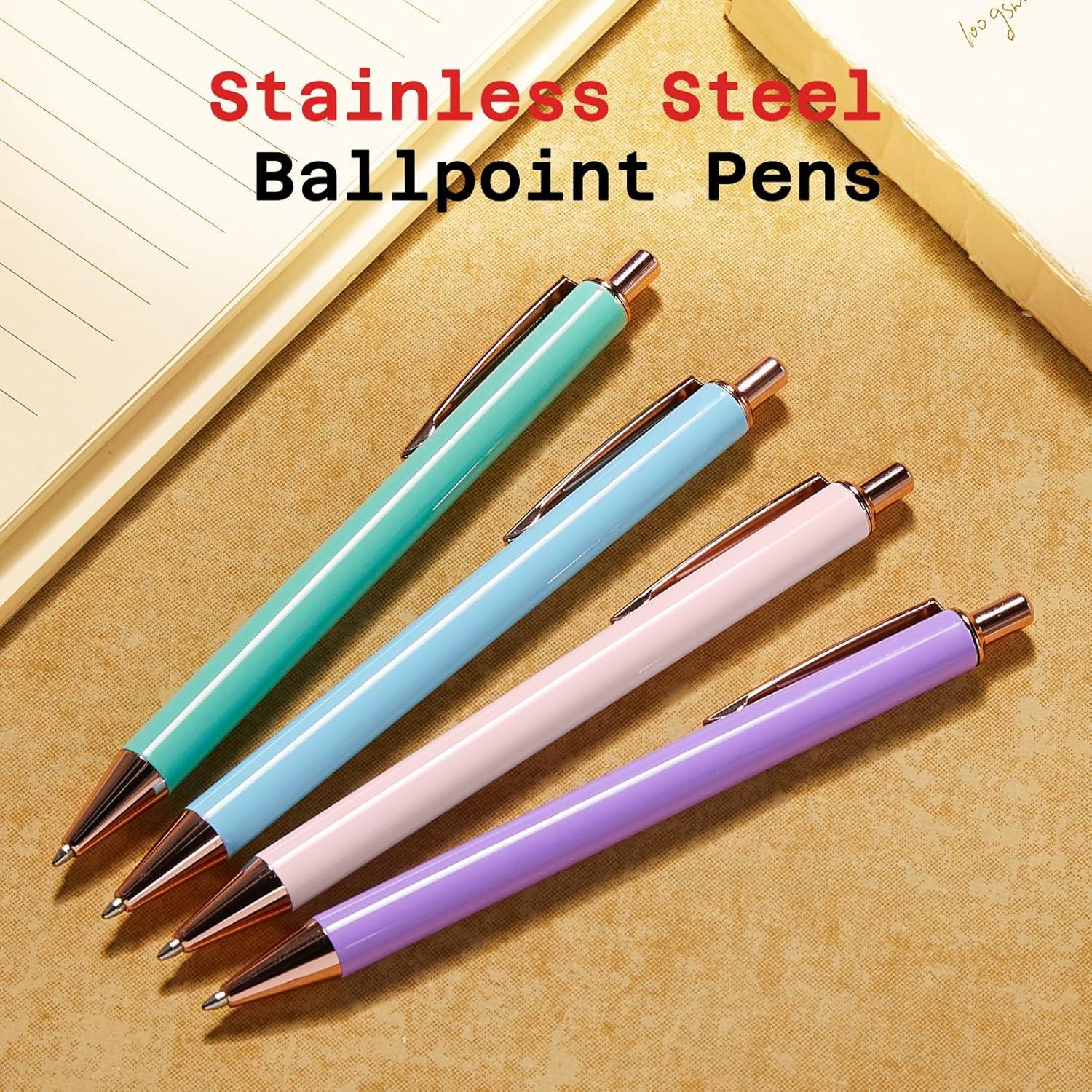 Bolígrafos de Lujo Sooetz, 4 Pcs, Acero Inoxidable, Tinta Negra 1.0mm