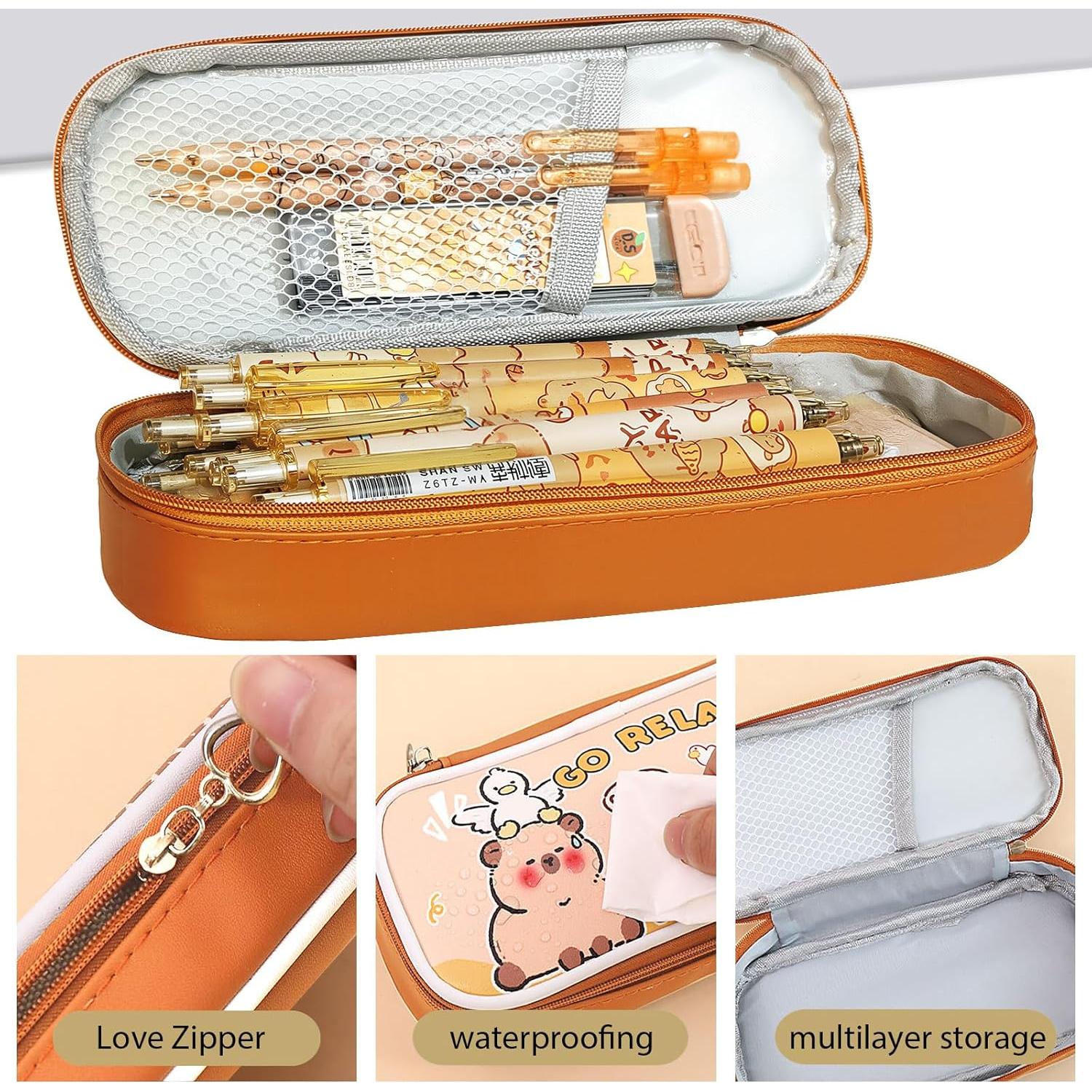 Conjunto de Papelería Kawaii Daphilly Capibara - 6 Lápices Mecánicos, Stickers, Borradores