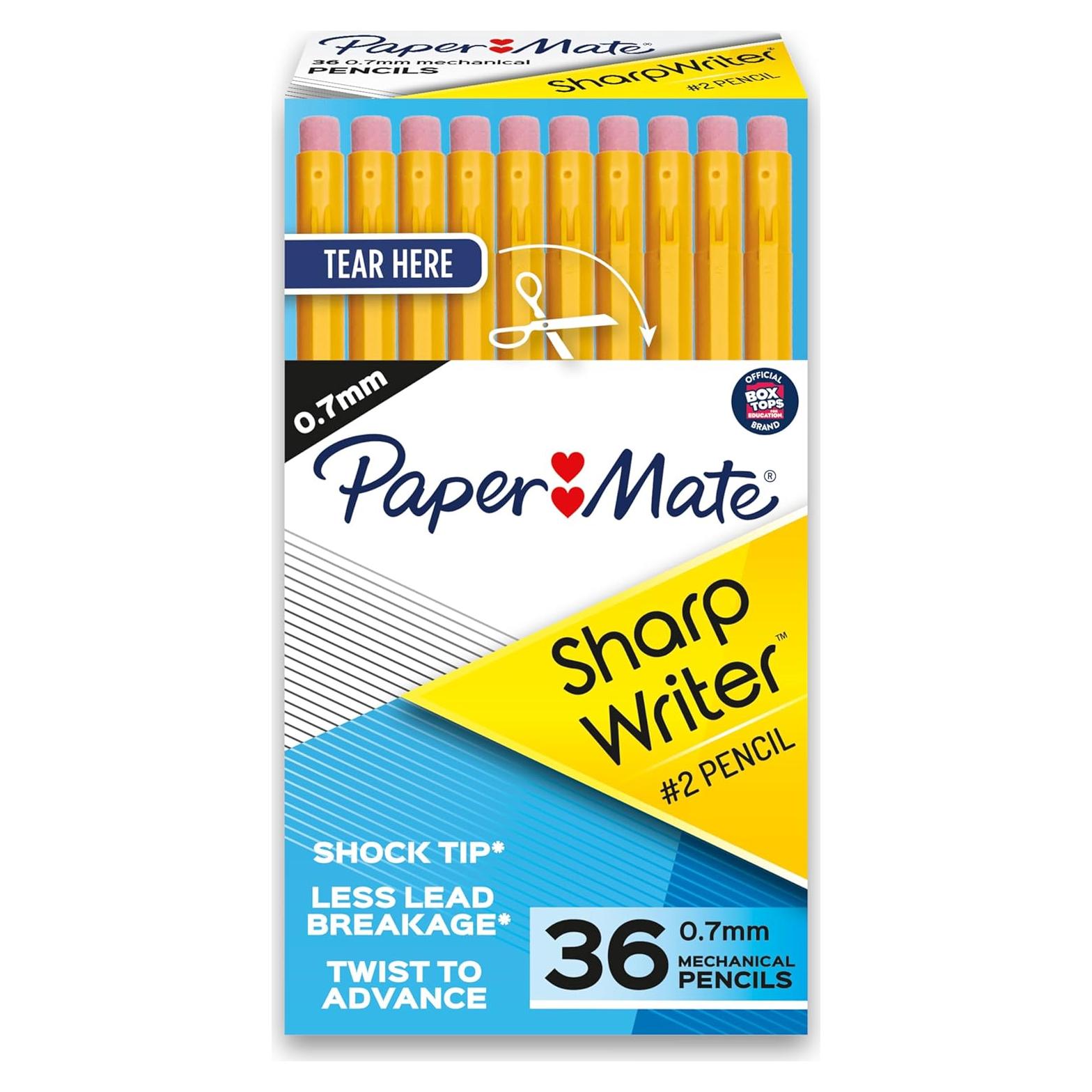 Lápices Mecánicos Paper Mate SharpWriter #2 0.7mm Amarillo 36 Unidades