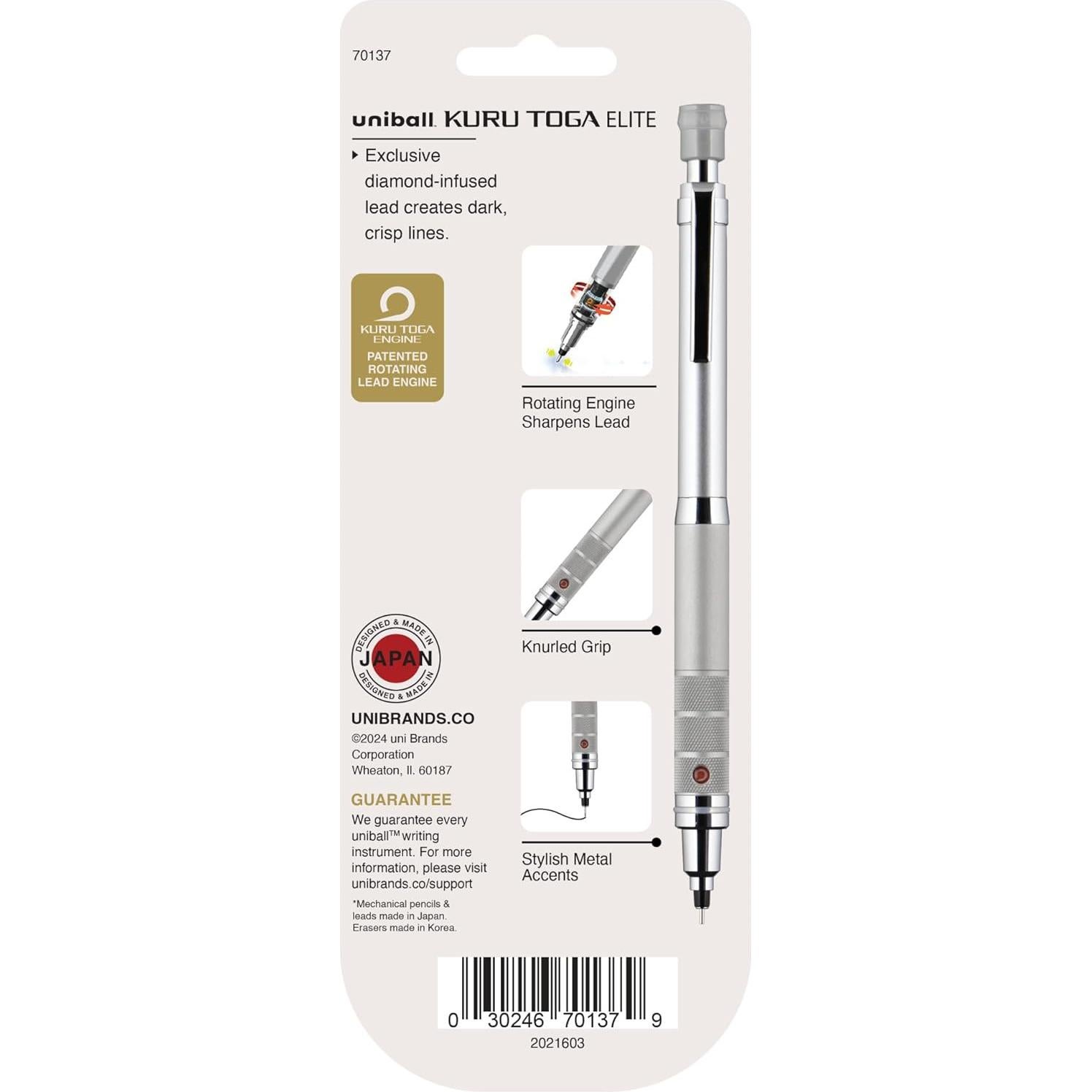 Lápiz Mecánico Uniball Kuru Toga Elite 0.5mm con 60 Recargas