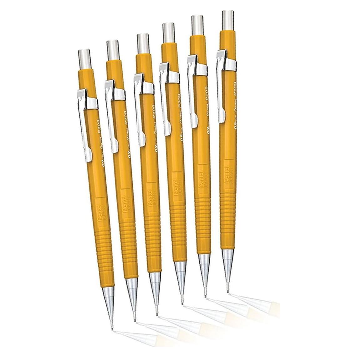 Lápiz de Dibujo Automático Pentel P290C 0.9mm Amarillo 6 Unidades