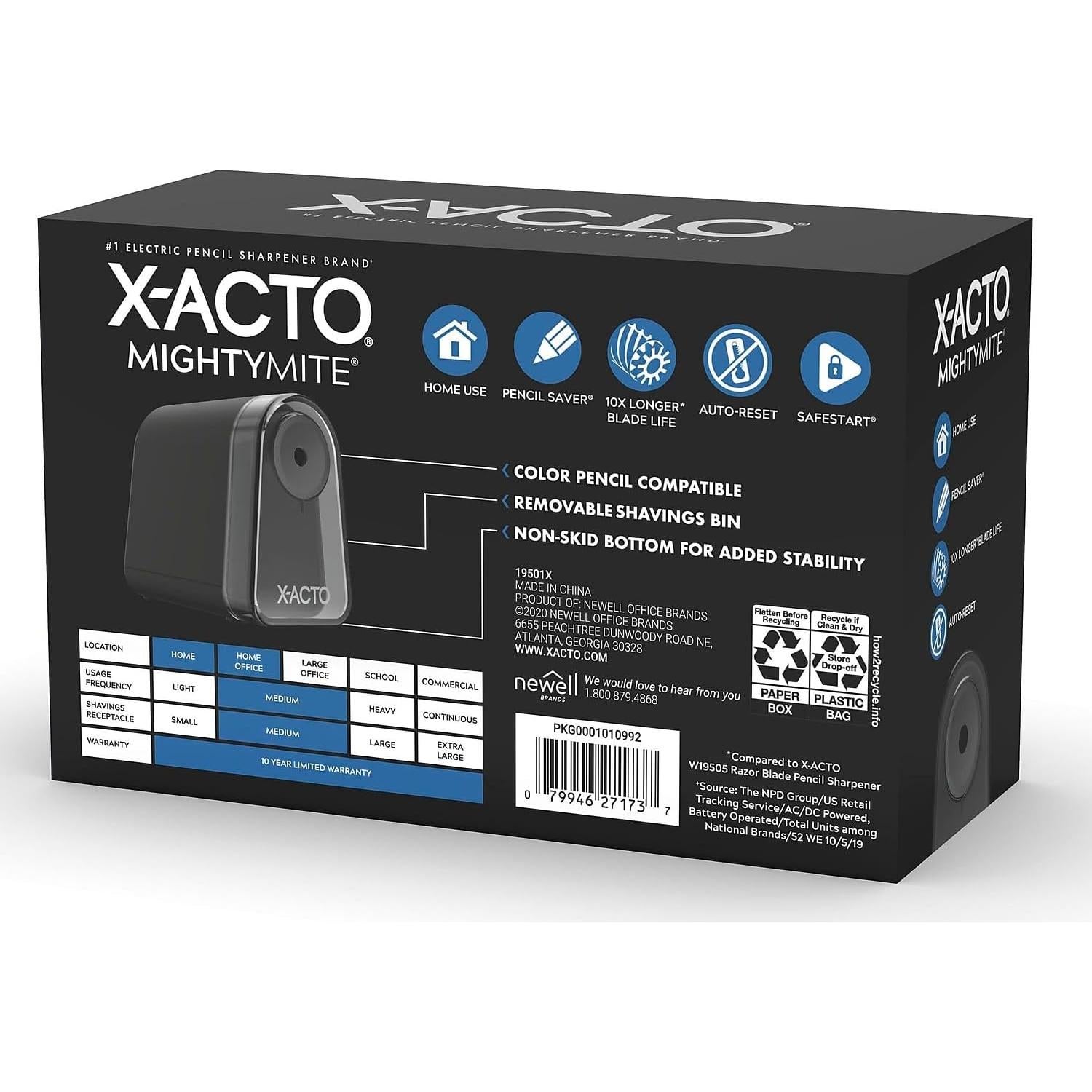 Sacapuntas Eléctrico X-ACTO Mighty Mite Negro con Pencil Saver