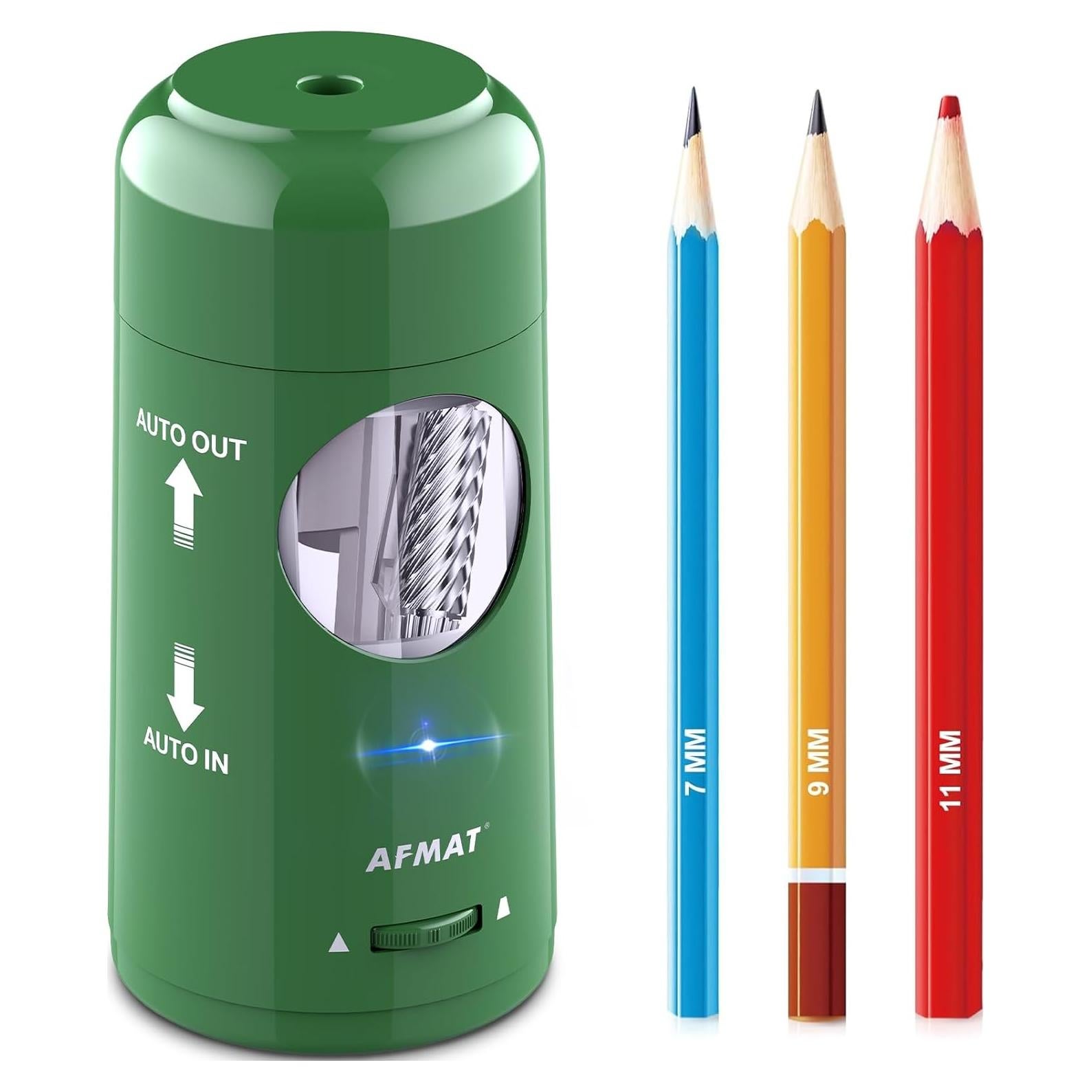 Sacapuntas Eléctrico AFMAT Verde Recargable para Lápices 7-11.5mm