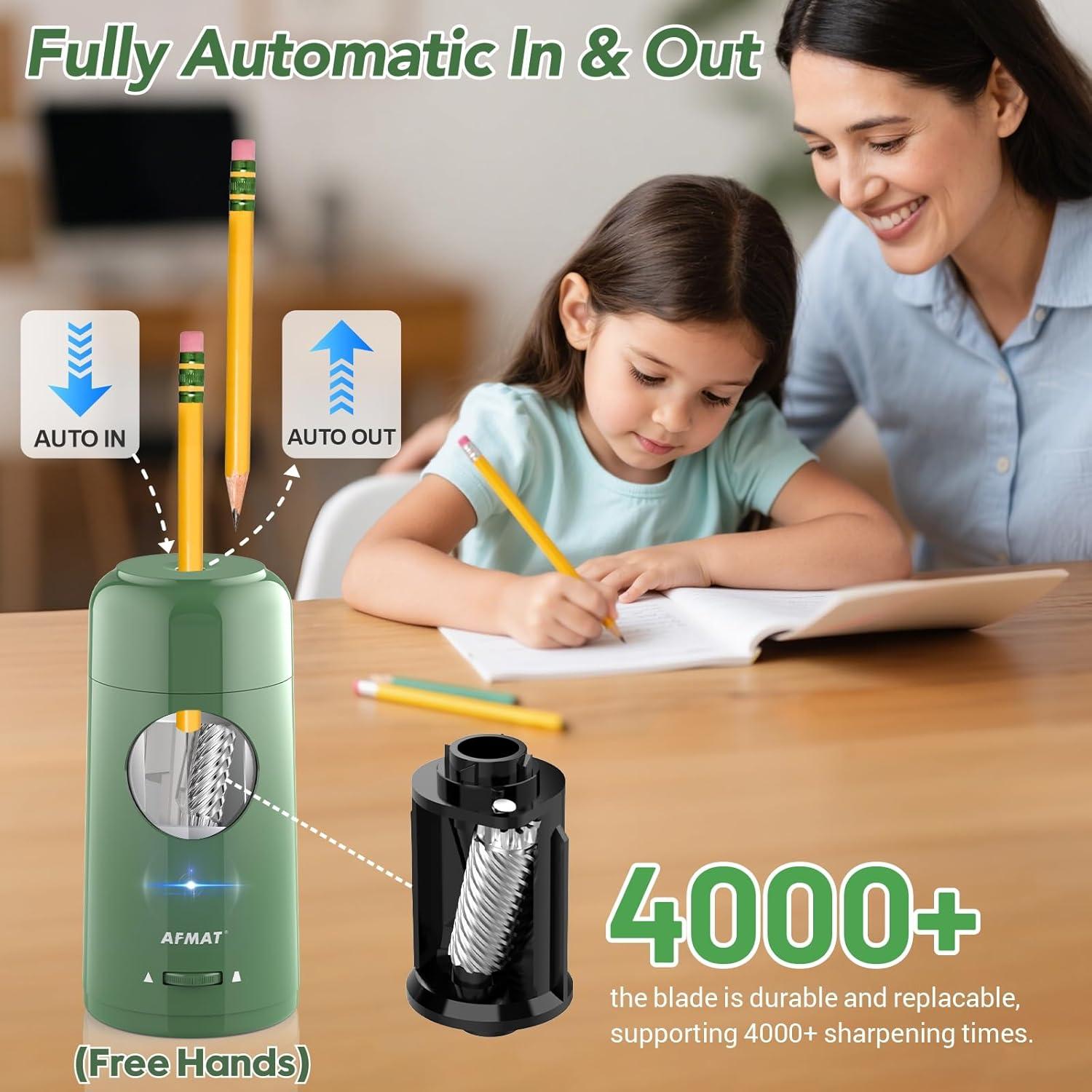 Sacapuntas Eléctrico AFMAT Verde Recargable para Lápices 7-11.5mm