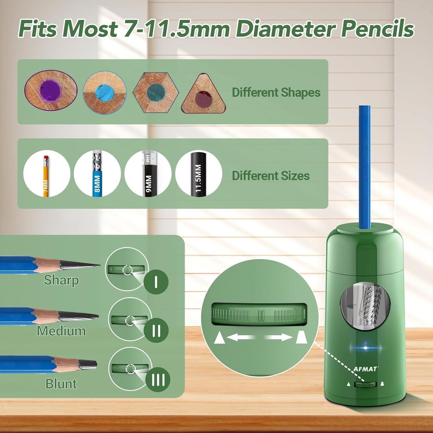 Sacapuntas Eléctrico AFMAT Verde Recargable para Lápices 7-11.5mm