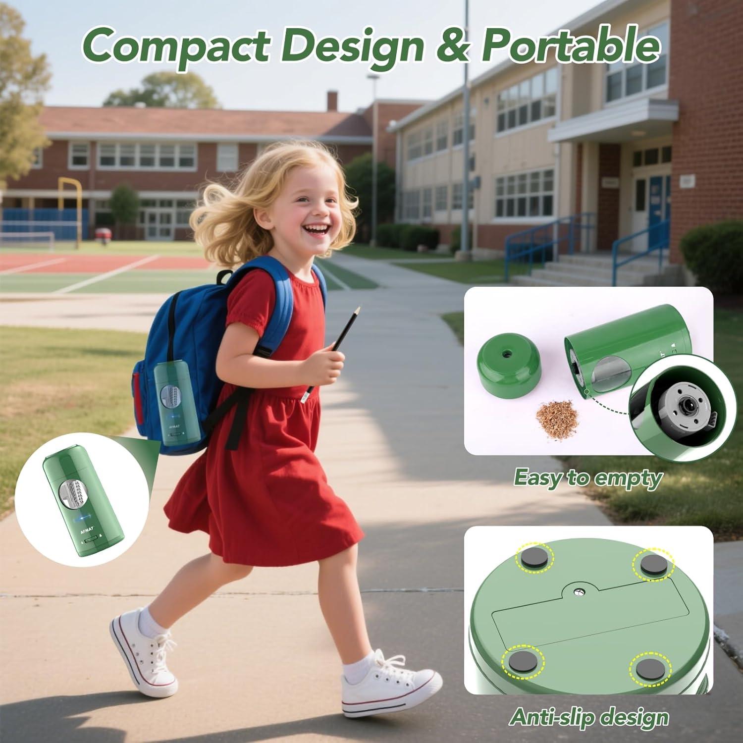 Sacapuntas Eléctrico AFMAT Verde Recargable para Lápices 7-11.5mm