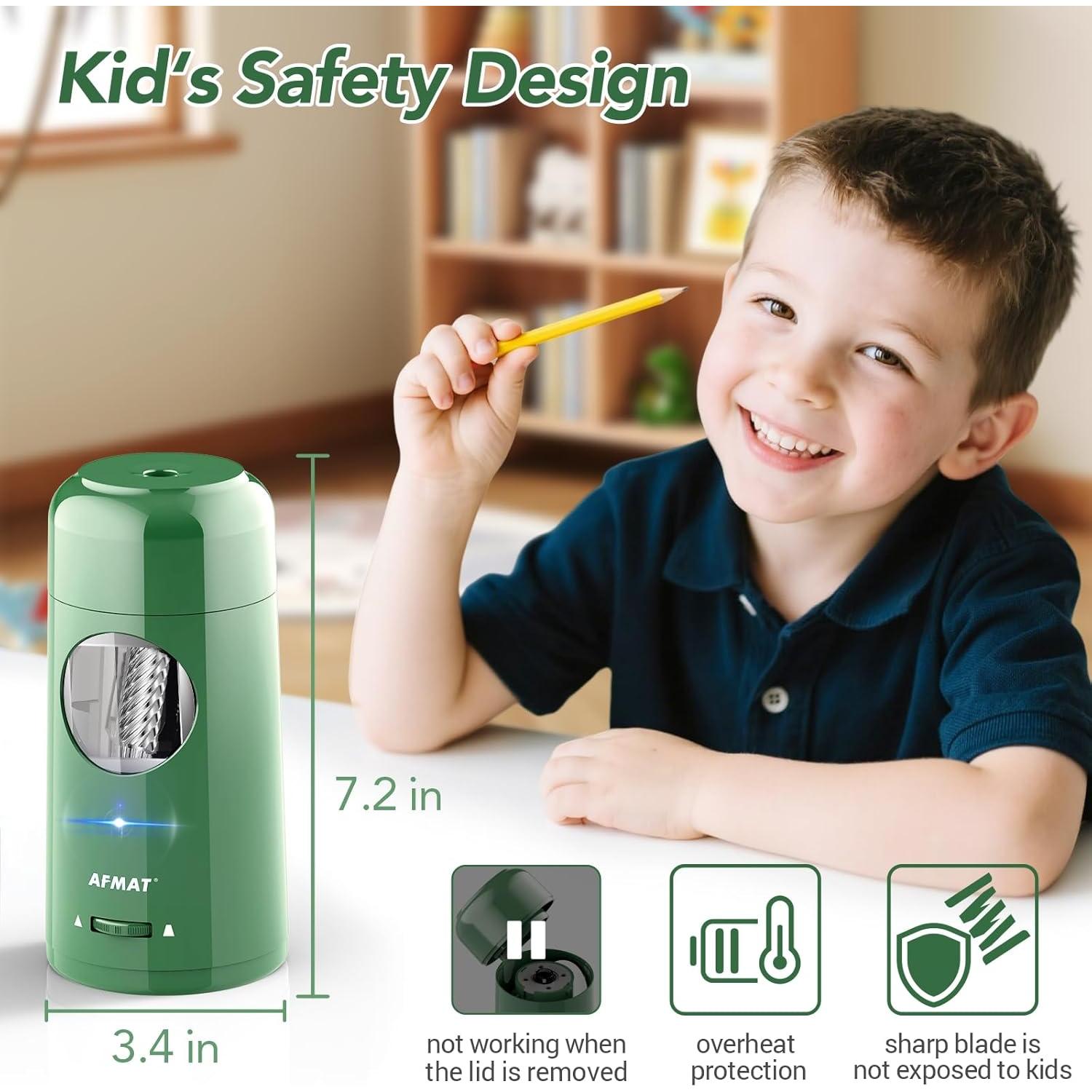 Sacapuntas Eléctrico AFMAT Verde Recargable para Lápices 7-11.5mm