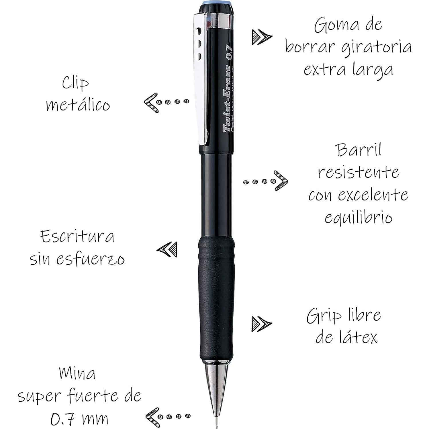 Lápiz Mecánico Pentel Twist-Erase III 0.7mm Paquete de 12