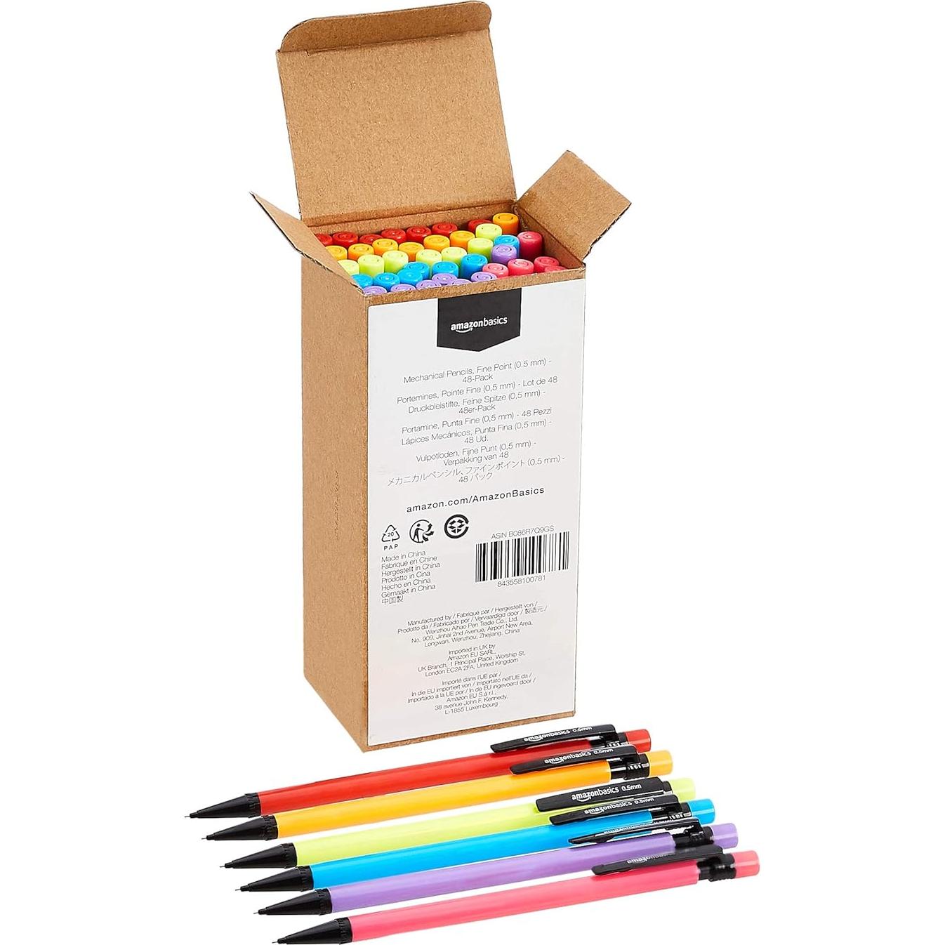 Lápices Mecánicos Amazon Basics 0.7mm Multicolor Paquete 48