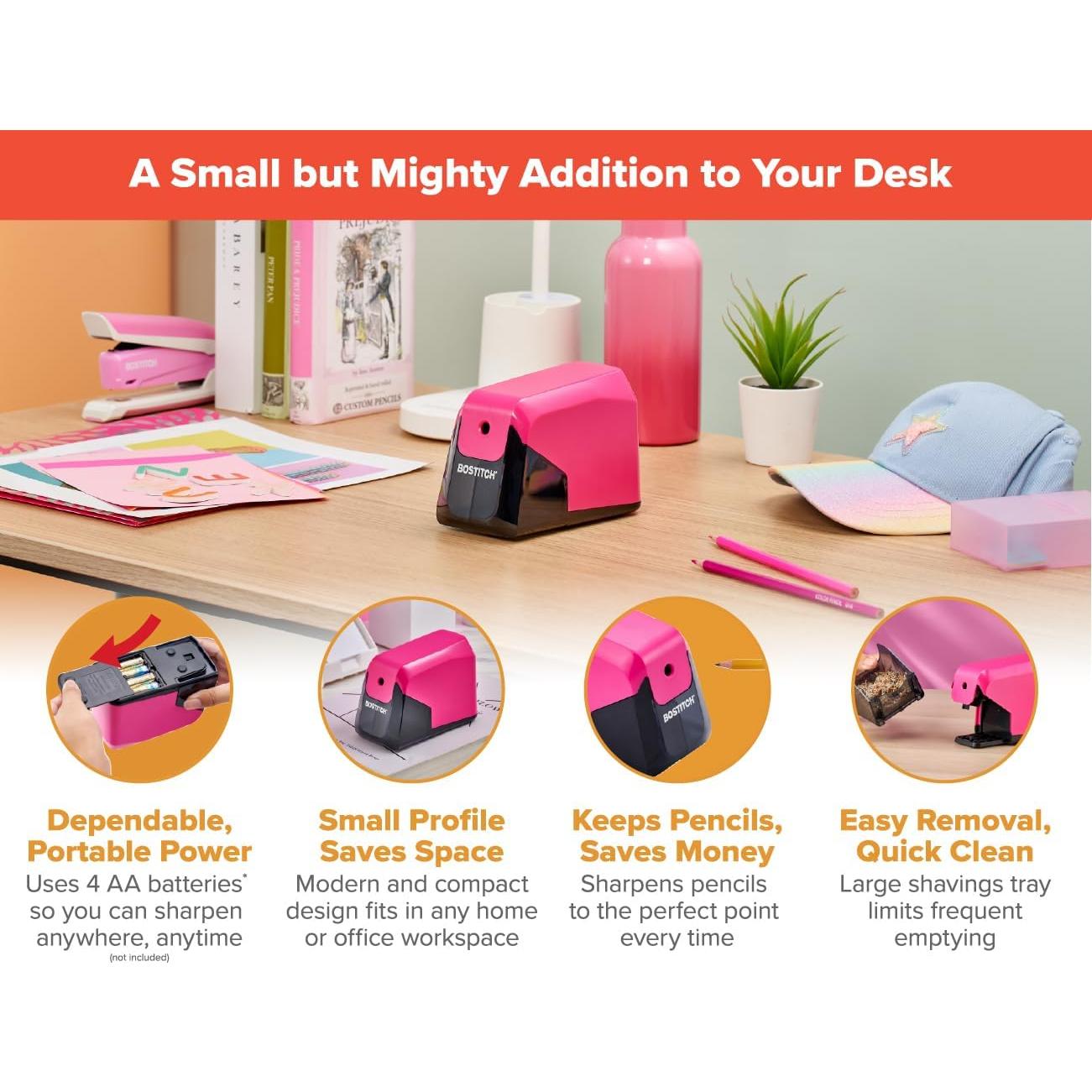 Sacapuntas eléctrico Bostitch BPS4-PINK, rosa, 4x vida cortador