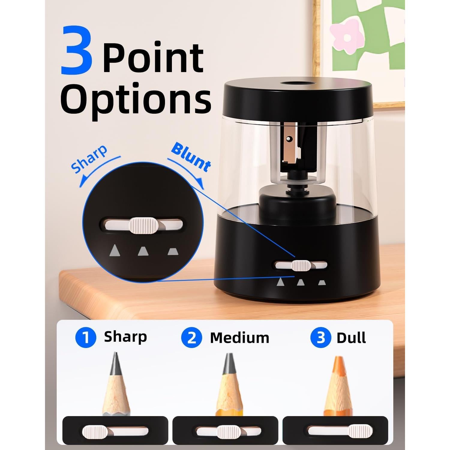 Afilador Eléctrico de Lápices ZMOL Negro 6-8mm Automático