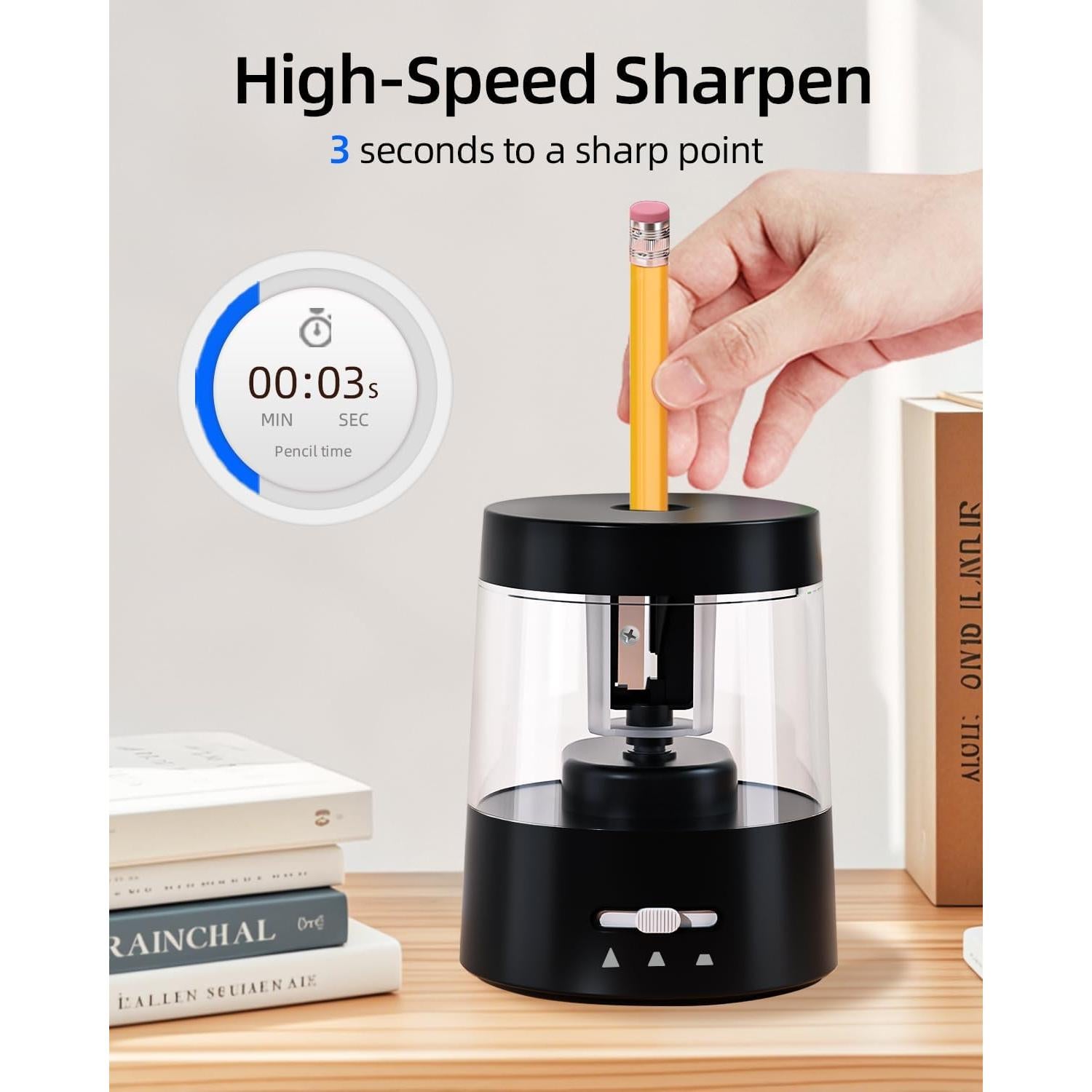 Afilador Eléctrico de Lápices ZMOL Negro 6-8mm Automático