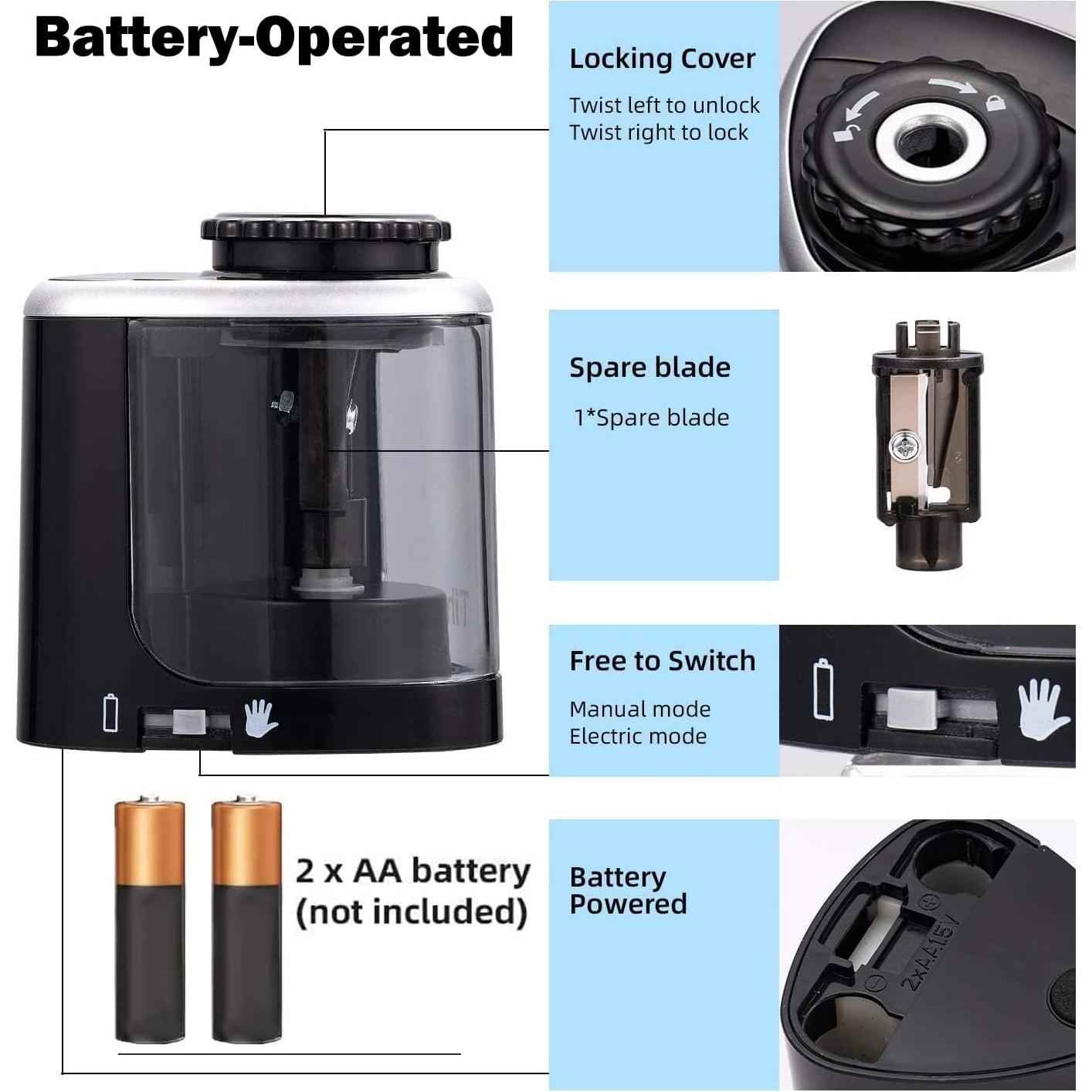 Sacapuntas Eléctrico Aogwat Negro, Afila Lápices Rápido